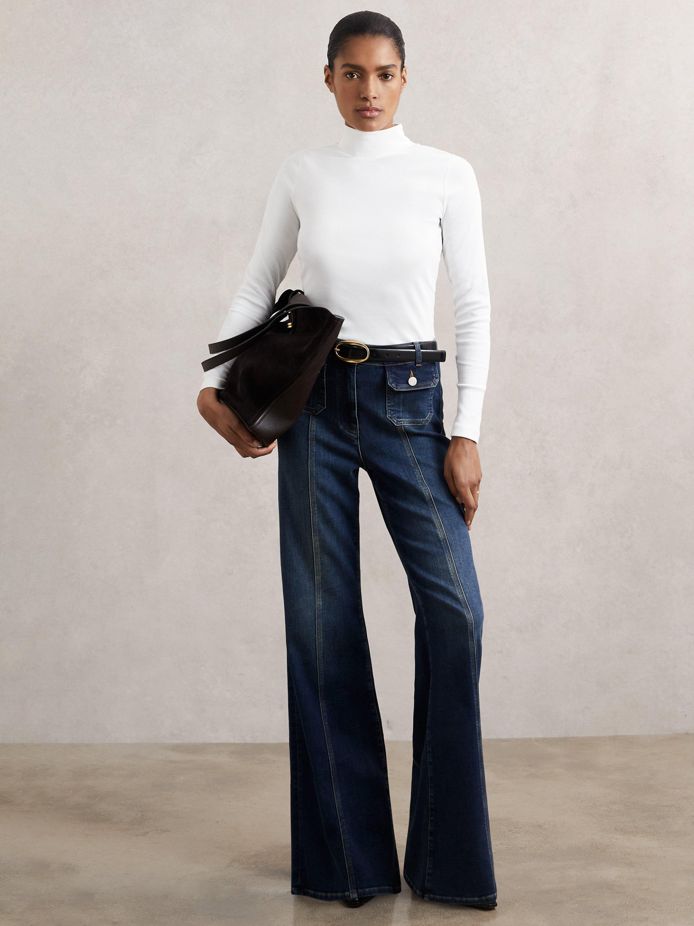 Product image 4 of 5, which shows Reiss Polly Ribbed Funnel Neck Top, White, XS