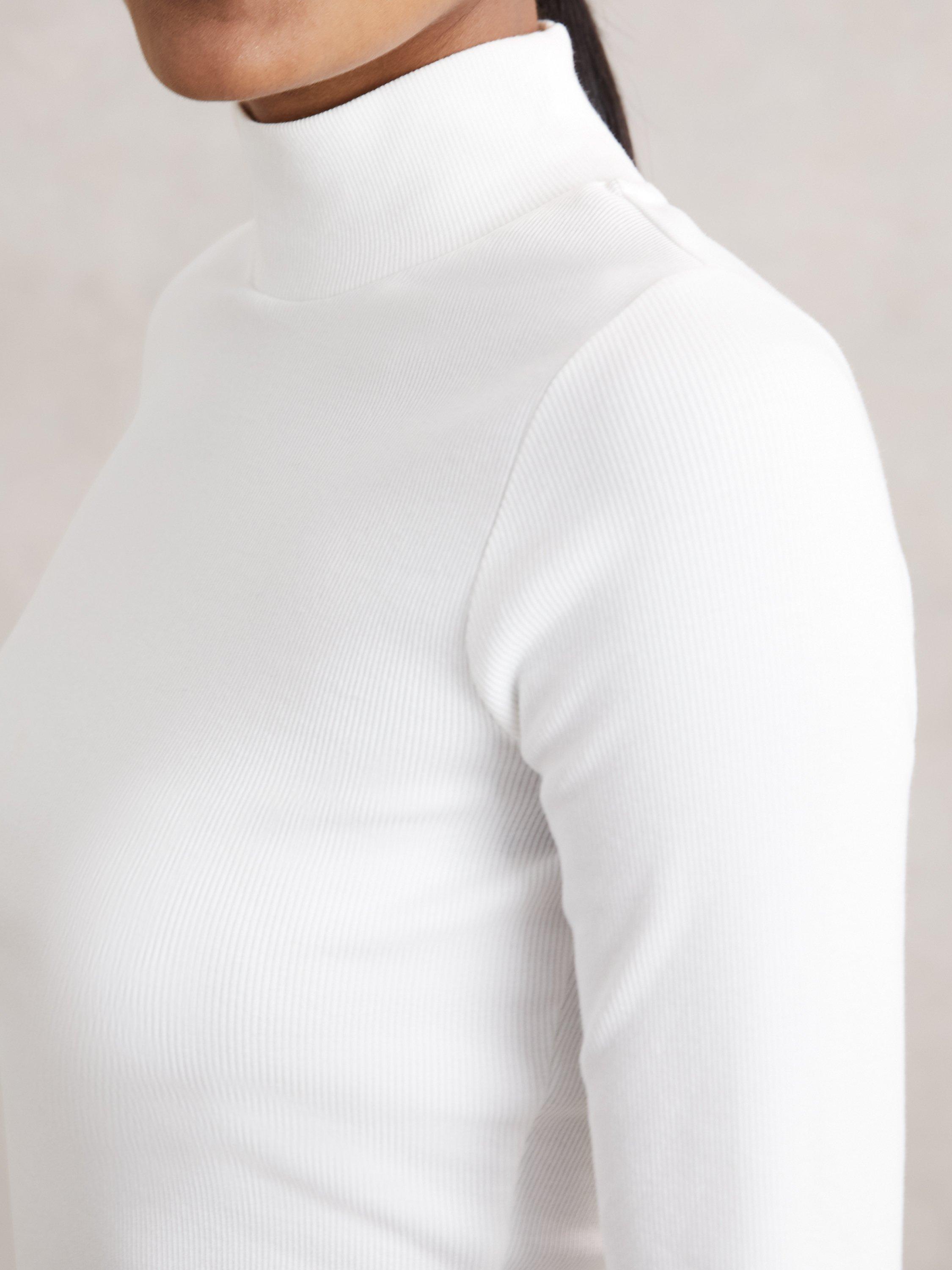 Product image 5 of 5, which shows Reiss Polly Ribbed Funnel Neck Top, White, XS