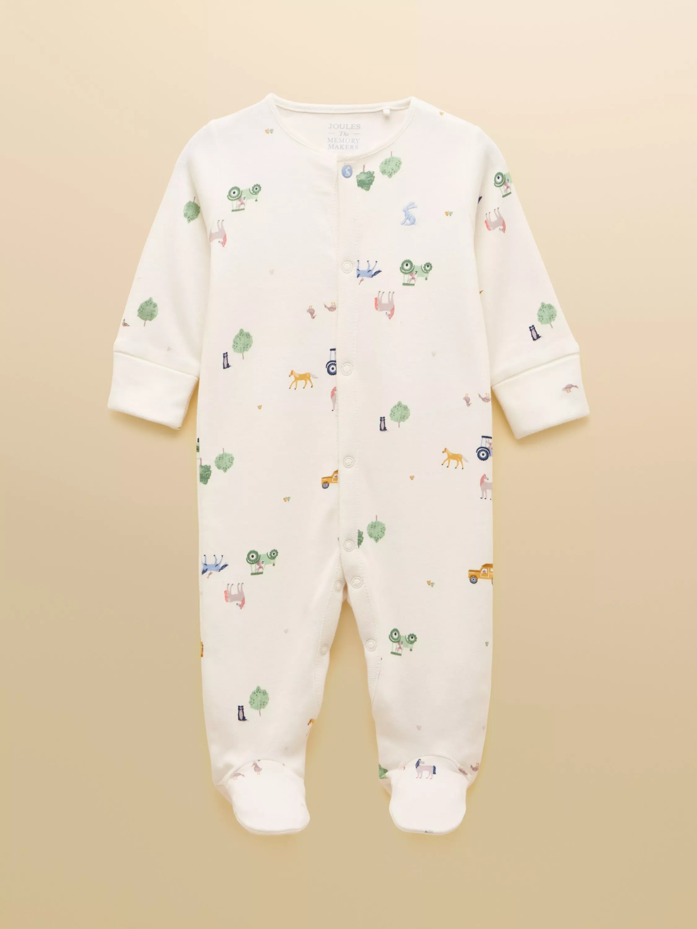 Joules Baby Raza Cotton Babygrow, Cream