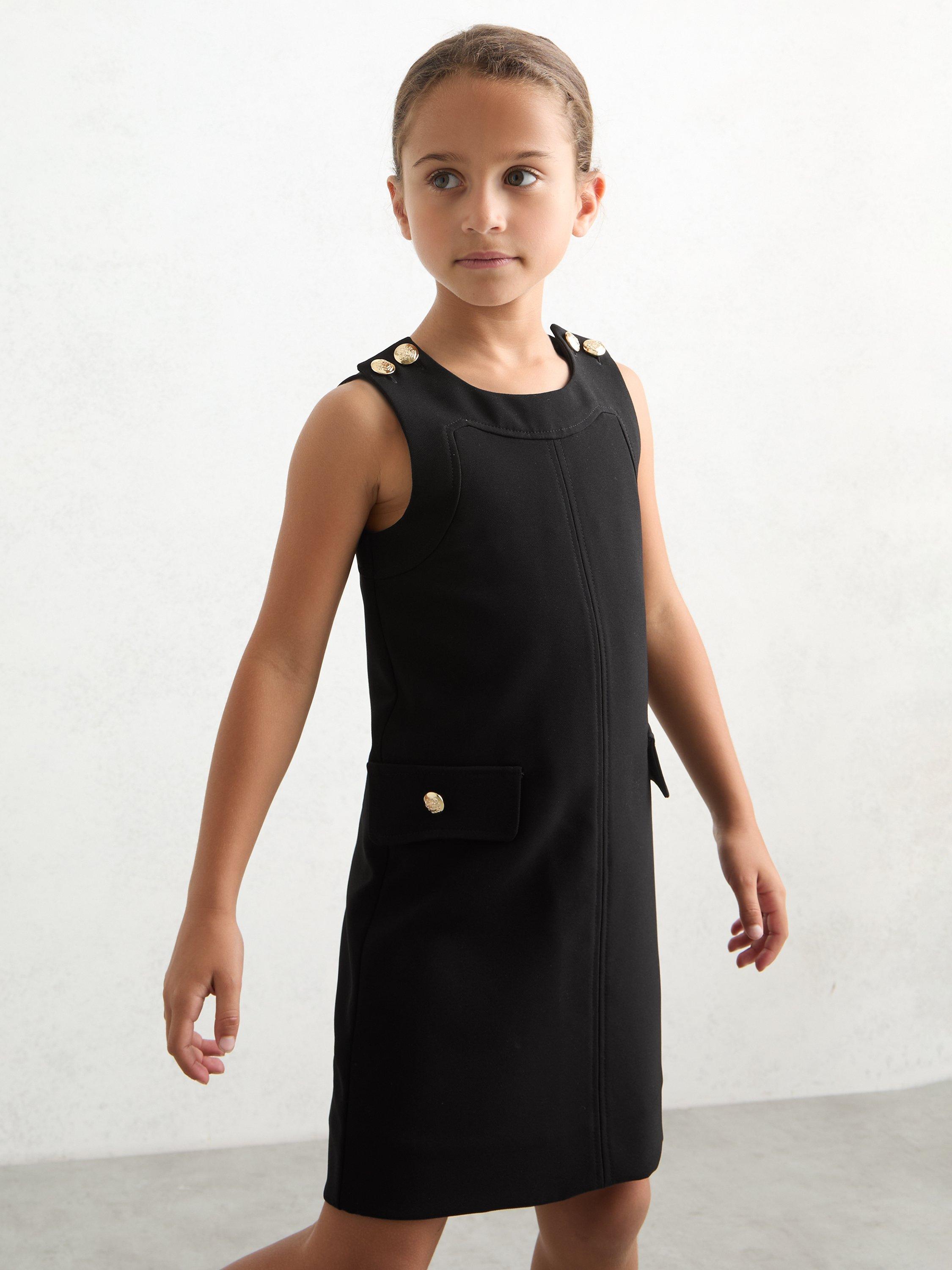 Product image 1 of 4, which shows Reiss Kids' Cyrus Mini Shift Dress, Black, 3-4 years