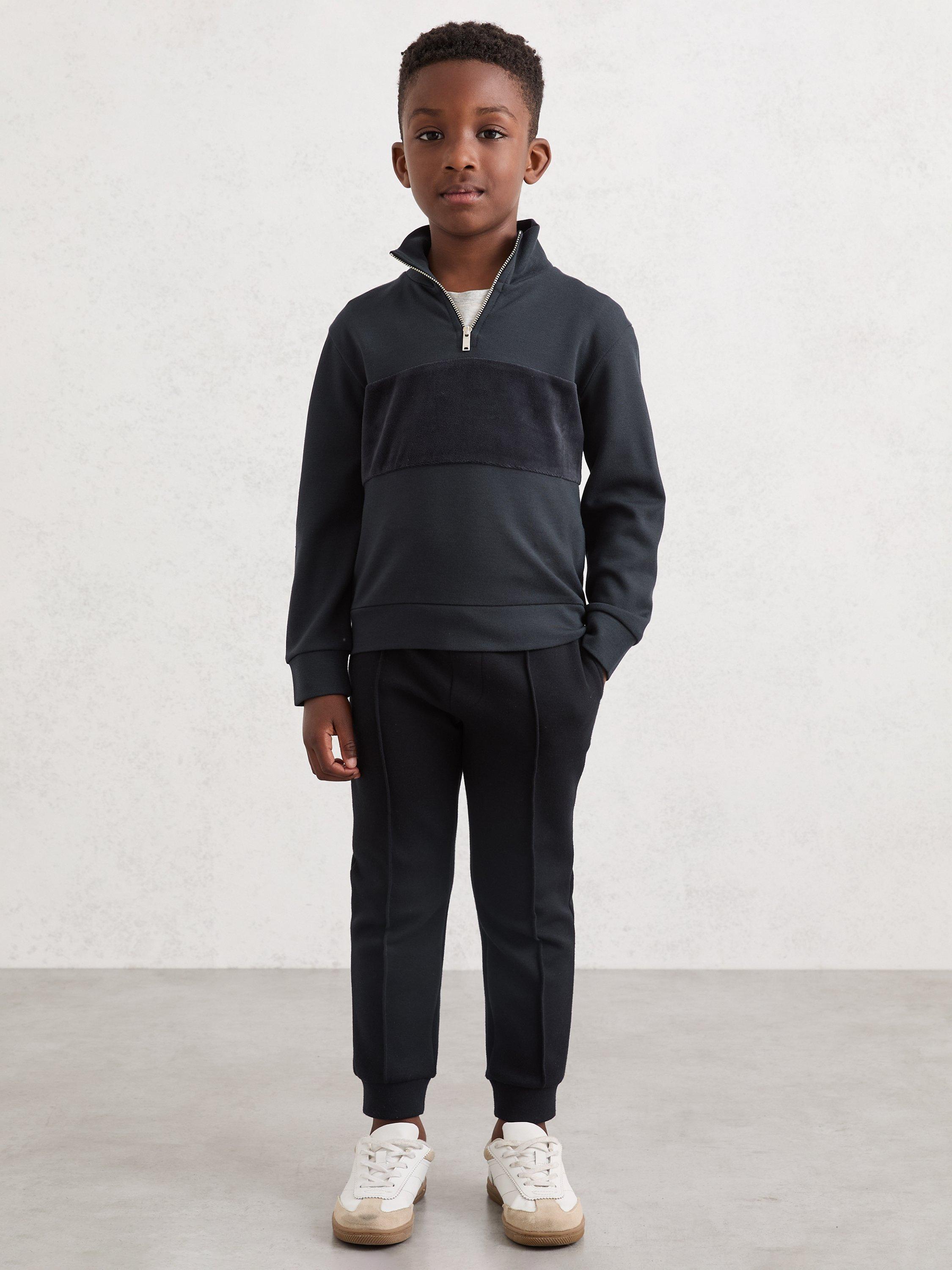 Product image 2 of 4, which shows Reiss Kids' Premier Tapered Drawstring Joggers, Navy Blue, 3-4 years