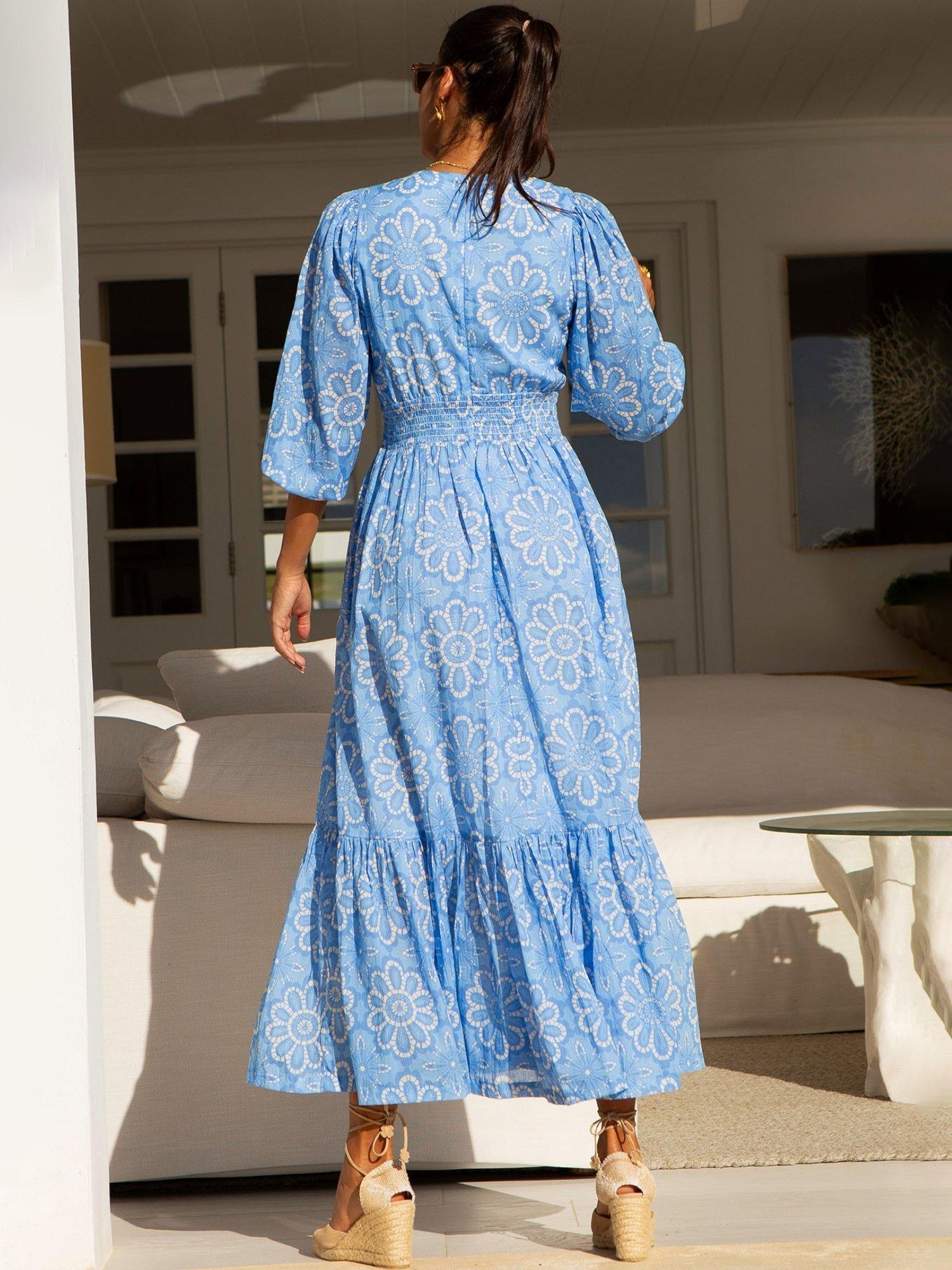 Product image 5 of 6, which shows Aspiga Annie Floral Maxi Dress, Cornflower/White, XS
