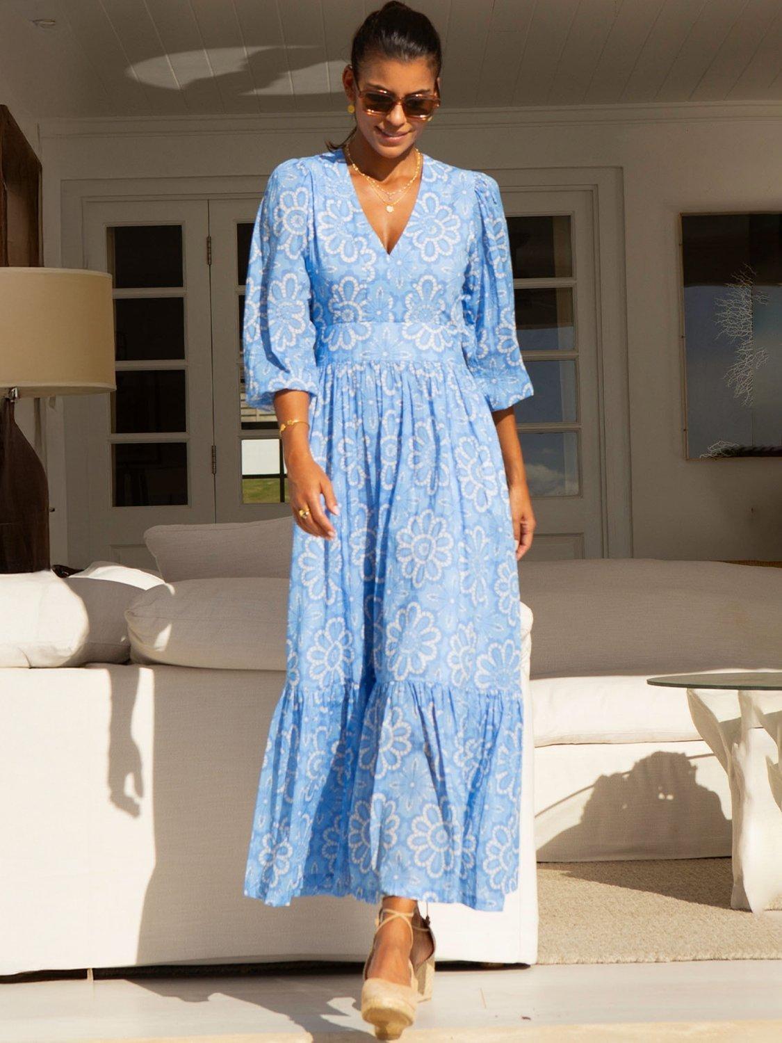 Product image 6 of 6, which shows Aspiga Annie Floral Maxi Dress, Cornflower/White, XS