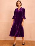 Aspiga Astrid Belted Velvet Midi Dress, Purple