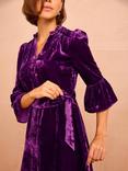 Aspiga Astrid Belted Velvet Midi Dress, Purple