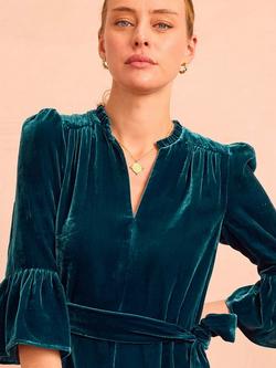 Aspiga Astrid Velvet V-Neck Midi Dress - view 2, Teal