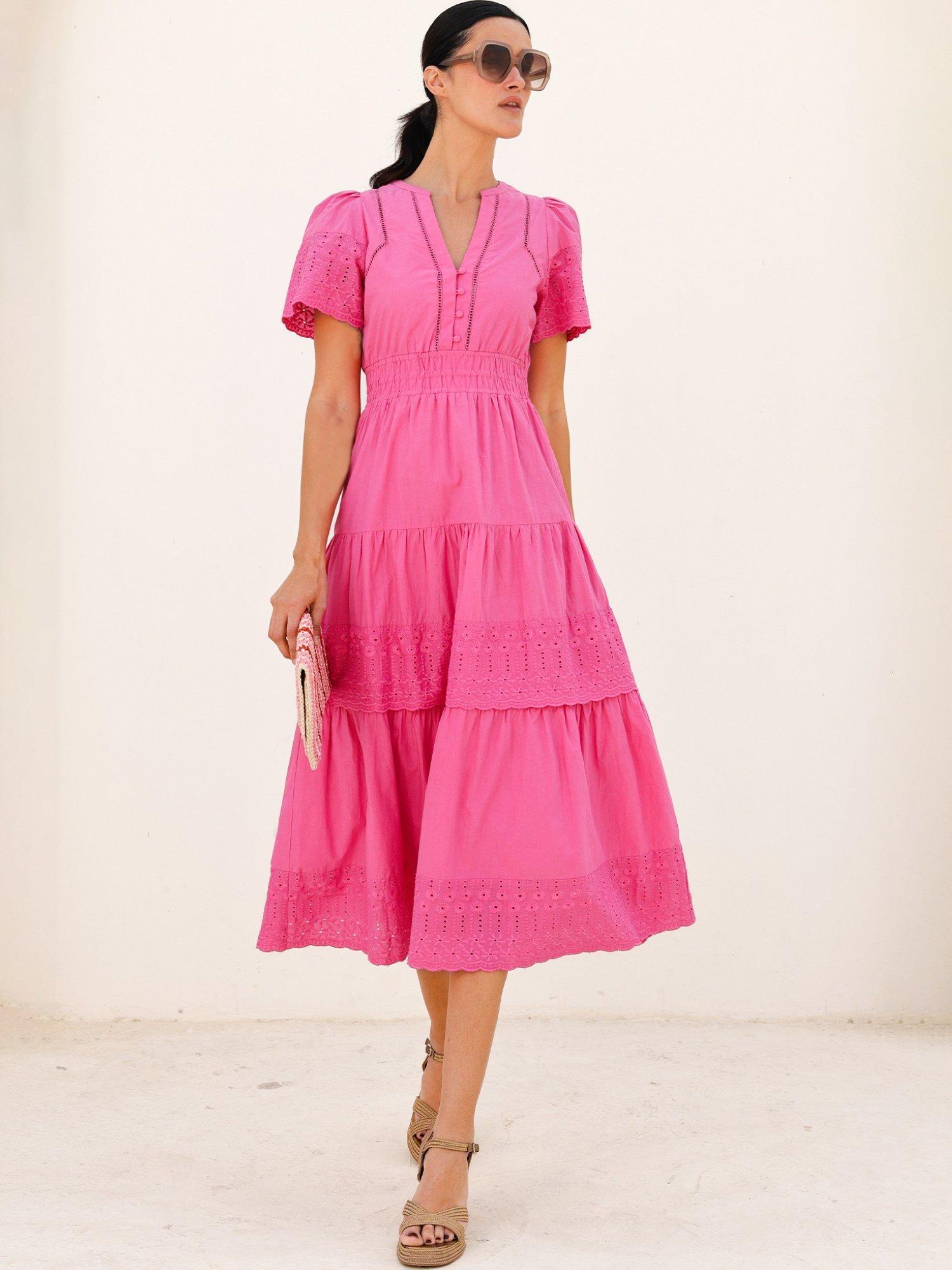 Product image 3 of 6, which shows Aspiga Sienna Broderie Midi Dress, Pink, XS