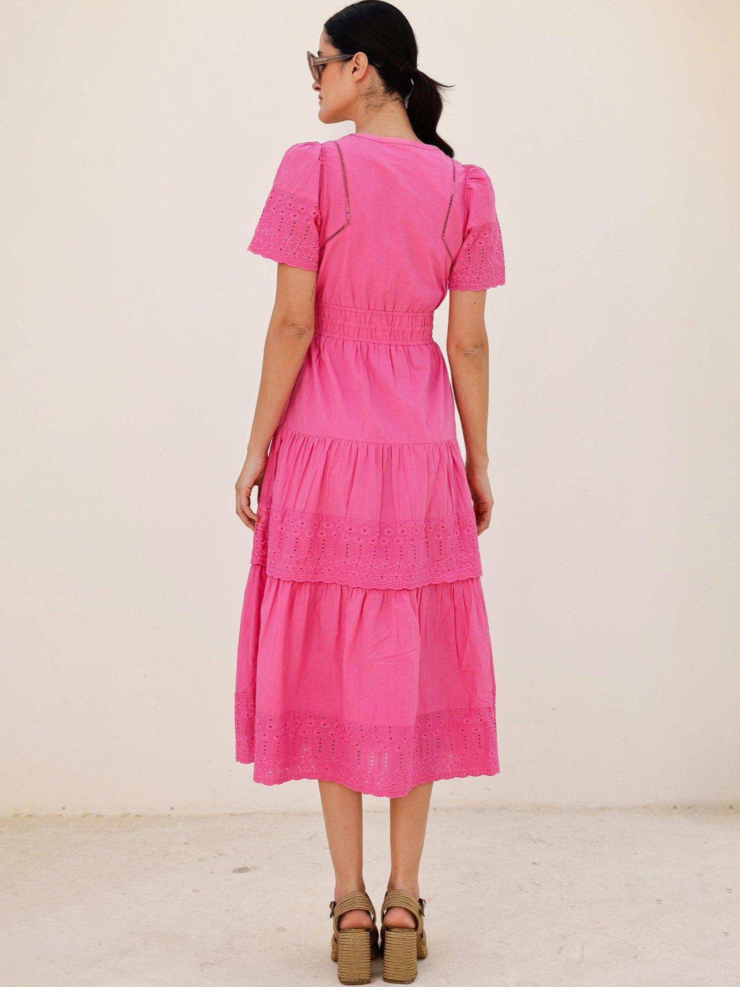 Product image 4 of 6, which shows Aspiga Sienna Broderie Midi Dress, Pink, XS