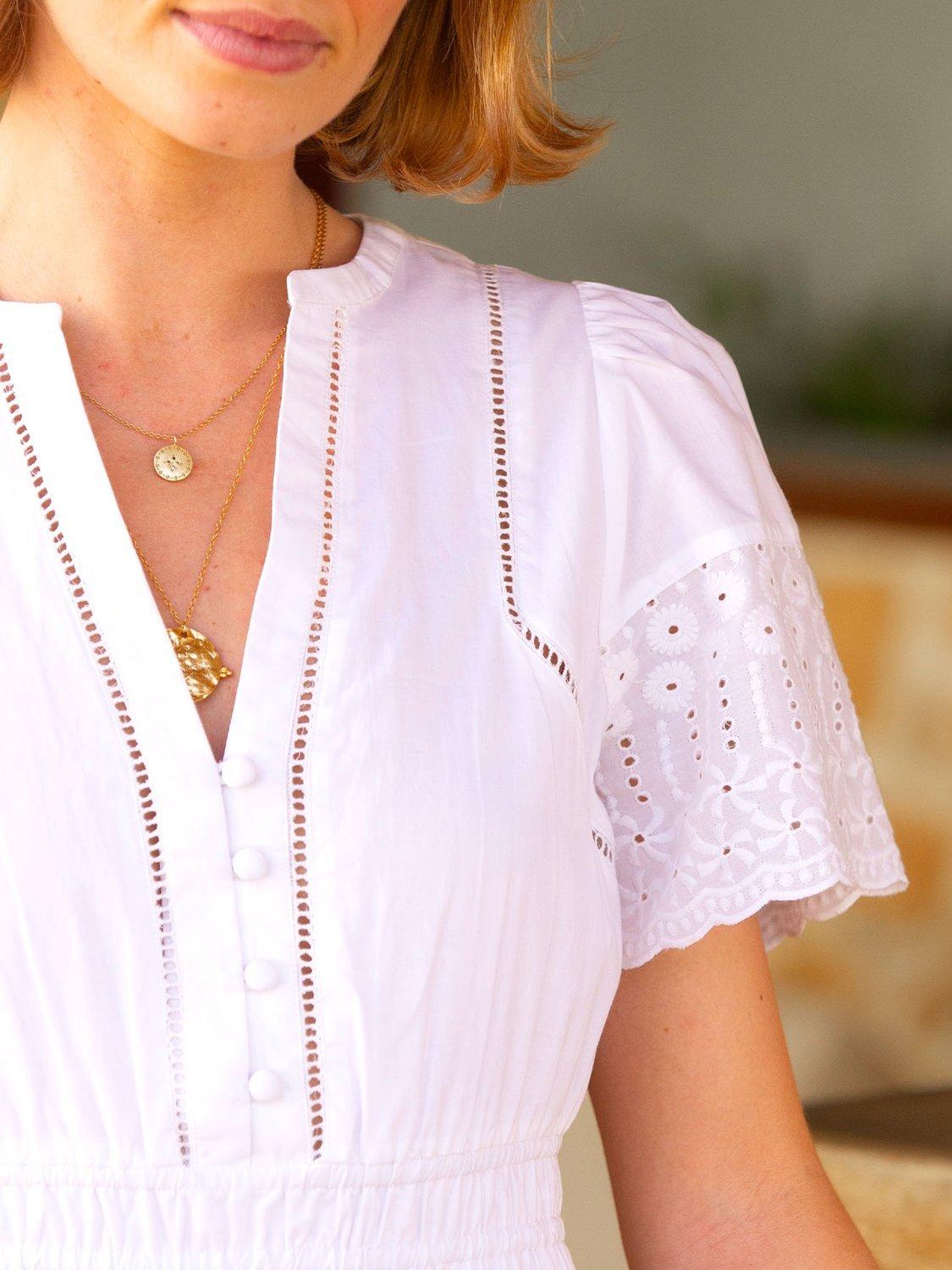 Product image 2 of 4, which shows Aspiga Sienna Broderie Midi Dress, White, XS