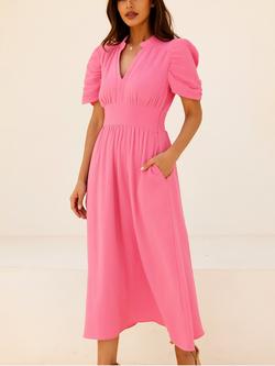 Aspiga Esha Cotton Cheesecloth Midi Dress, Pink Lemonade