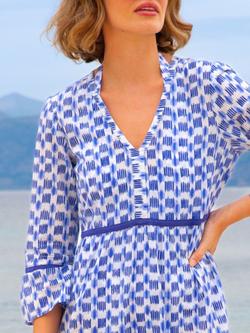 Aspiga Hayden Cotton V-Neck Midi Dress, White/Blue - view 2, White/Blue