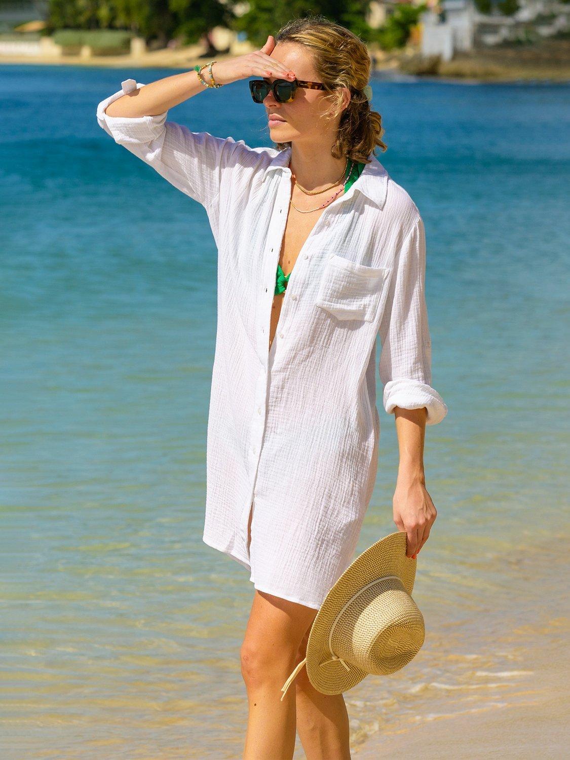 Product image 4 of 4, which shows Aspiga Saffron Cheesecloth Cotton Beach Shirt, White, XS