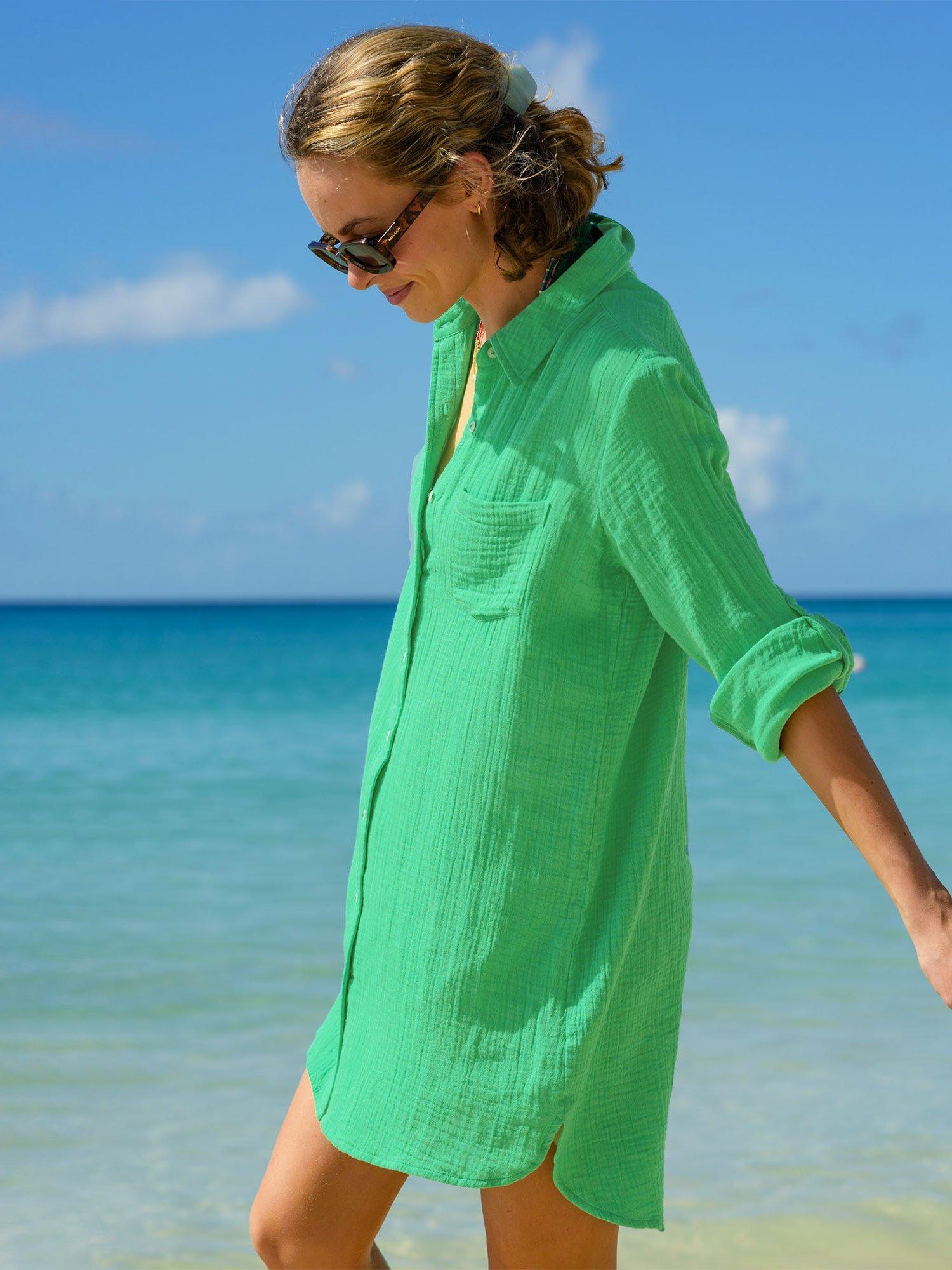 Product image 4 of 4, which shows Aspiga Saffron Cheesecloth Cotton Beach Shirt, Green, XS