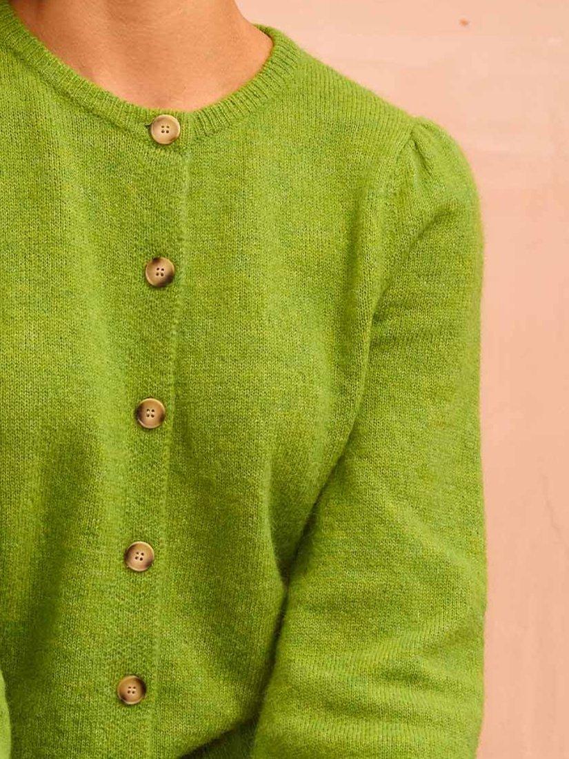 Product image 3 of 6, which shows Aspiga Puff Sleeve Wool Blend Cardigan, Green, XS