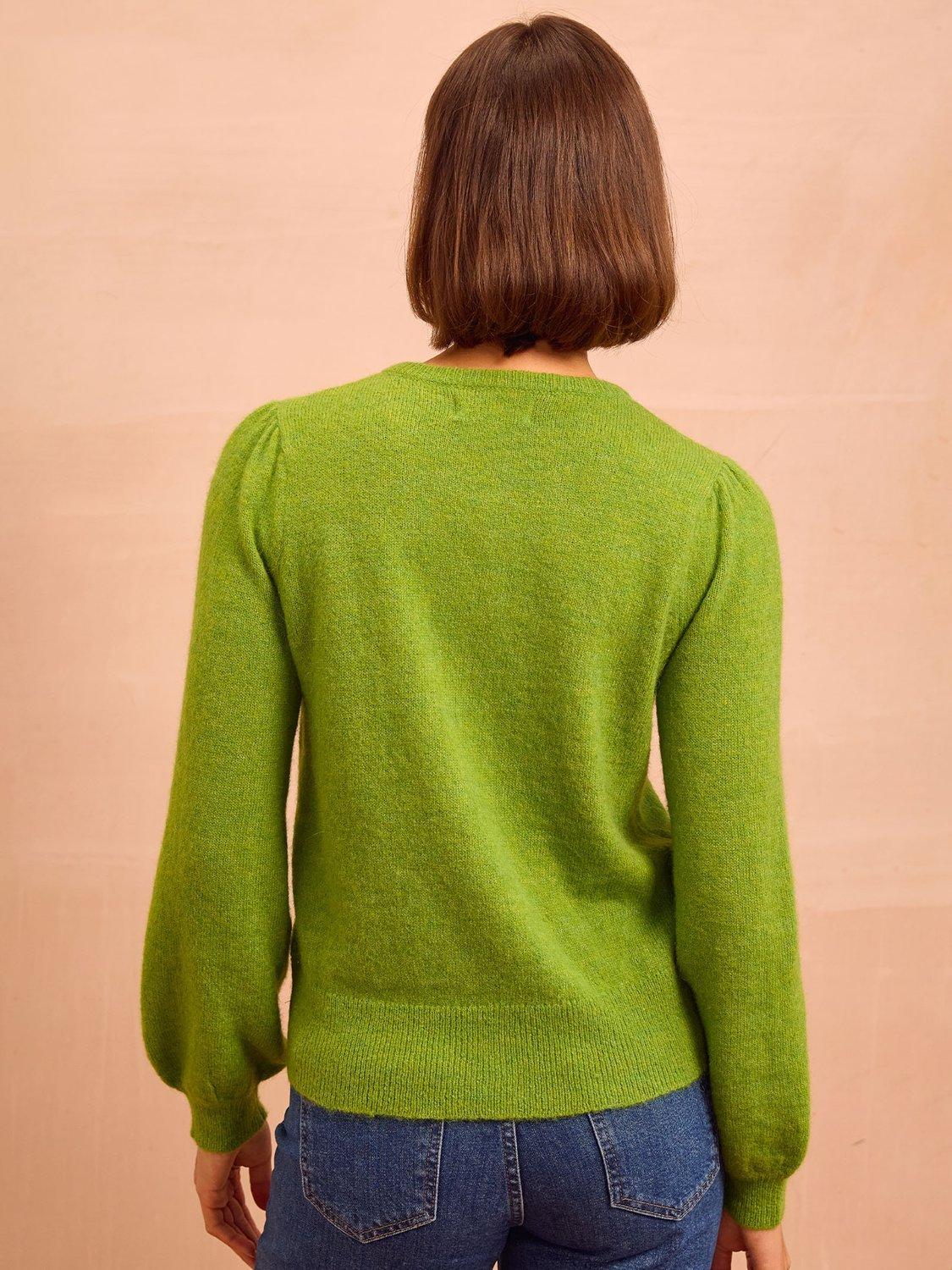 Product image 5 of 6, which shows Aspiga Puff Sleeve Wool Blend Cardigan, Green, XS