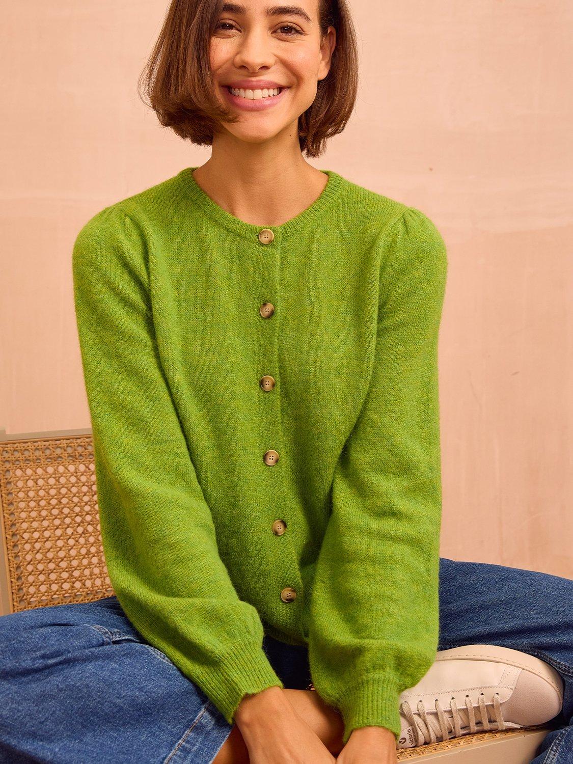 Product image 6 of 6, which shows Aspiga Puff Sleeve Wool Blend Cardigan, Green, XS