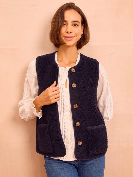 Aspiga Borg Wool Blend Gilet, Navy, Navy