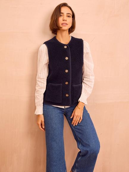 Aspiga Borg Wool Blend Gilet, Navy - view 2, Navy