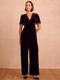 Aspiga Anais Velvet V-Neck Jumpsuit, Aubergine, Aubergine
