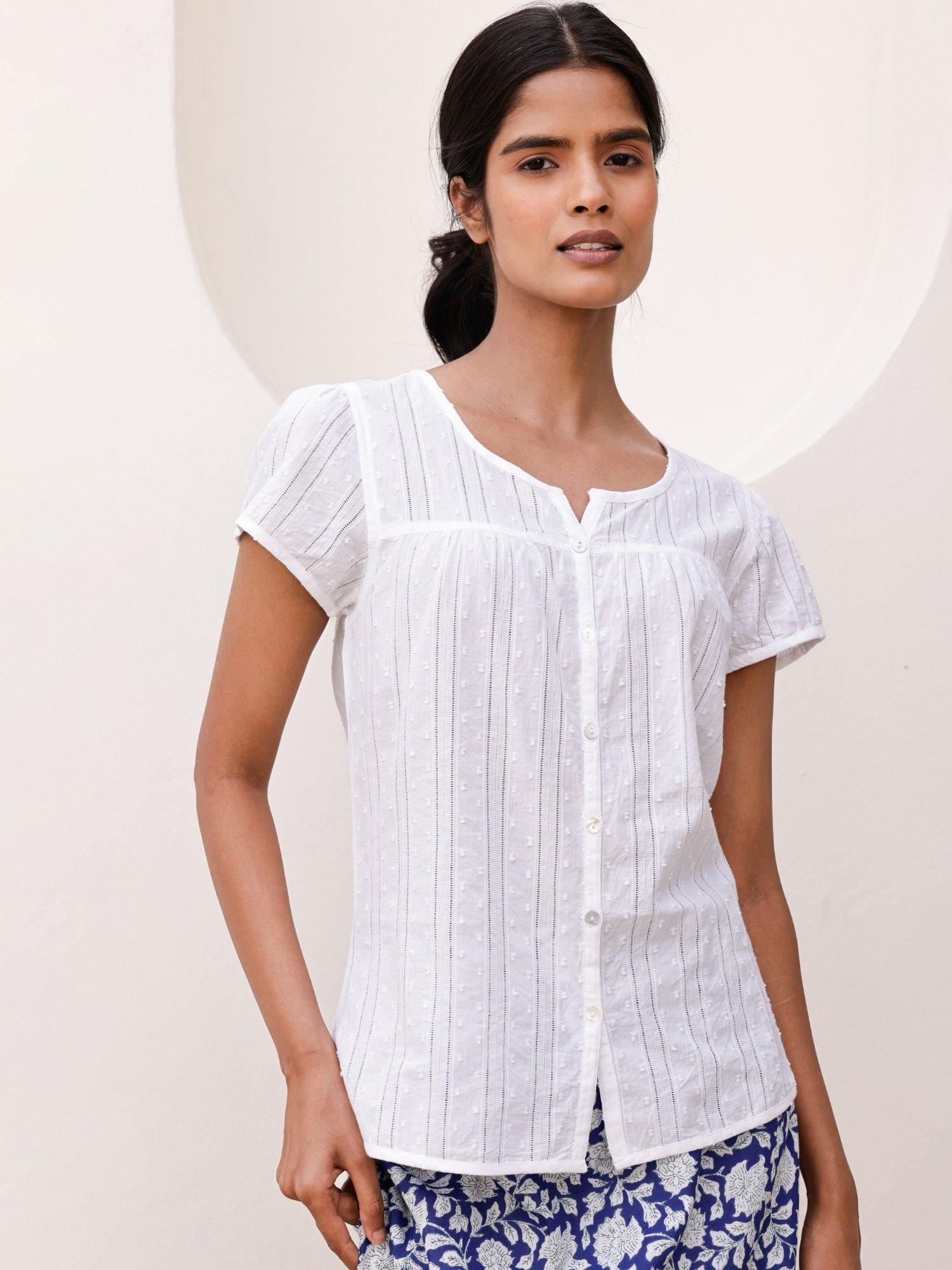 Product image 1 of 7, which shows Aspiga Lisbon Short Sleeve Crinkle Shirt, White, XS