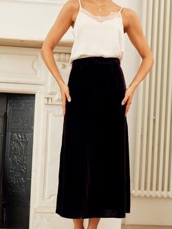 Aspiga Velvet Midi Skirt, Aubergine, Aubergine
