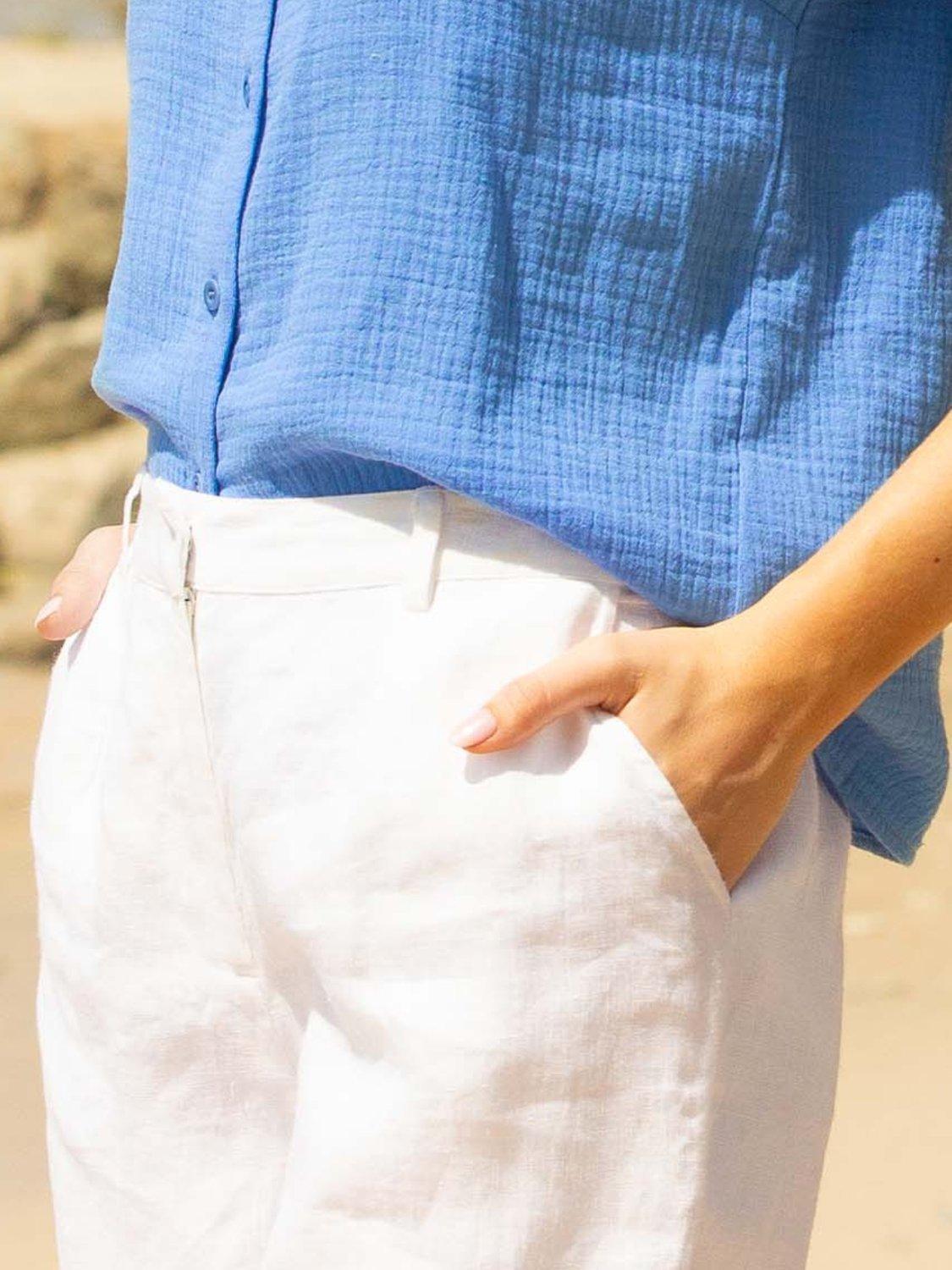 Product image 5 of 6, which shows Aspiga Alexandra Linen Shorts, White, XS