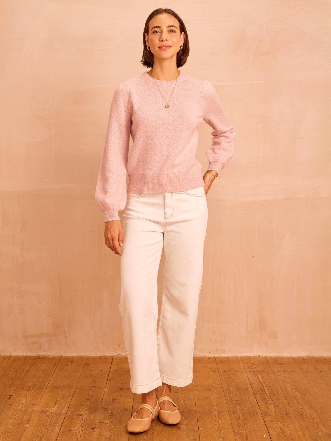 Product image 2 of 5, which shows Aspiga Puff Sleeve Wool Blend Jumper, Dusty Pink, XS