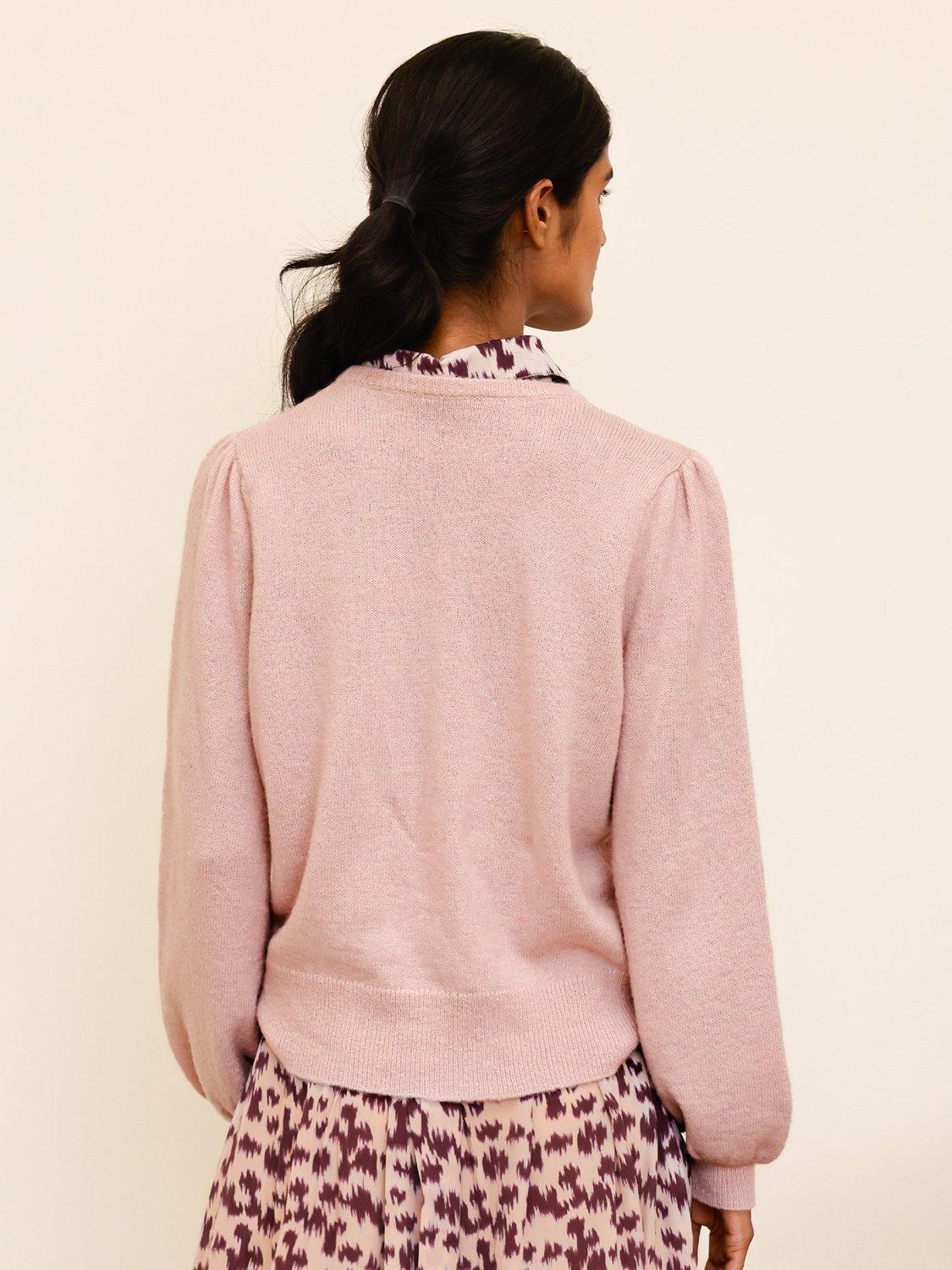 Product image 5 of 5, which shows Aspiga Puff Sleeve Wool Blend Jumper, Dusty Pink, XS
