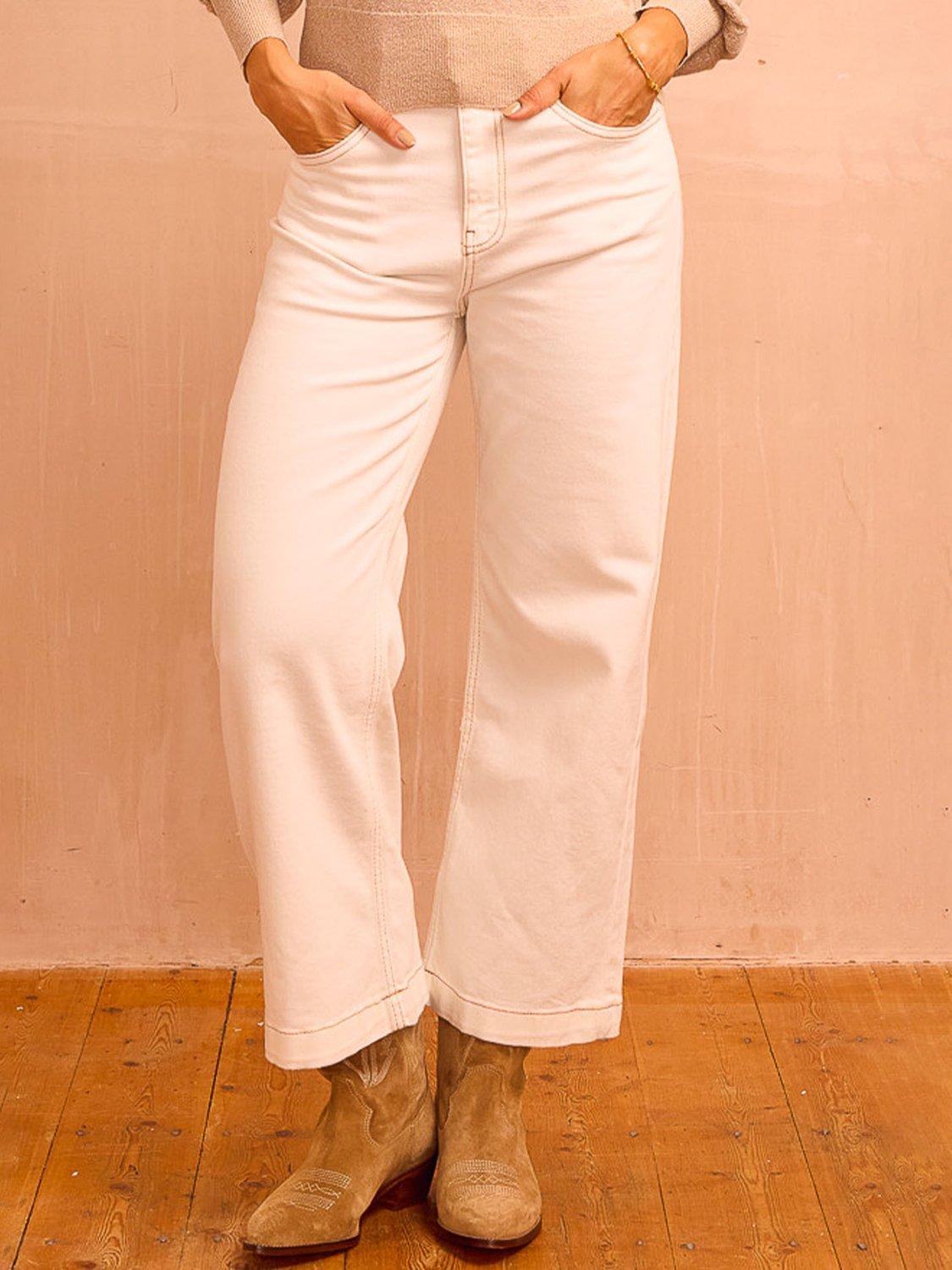 Product image 1 of 4, which shows Aspiga Wide Leg Cropped Jeans, Ecru, XS
