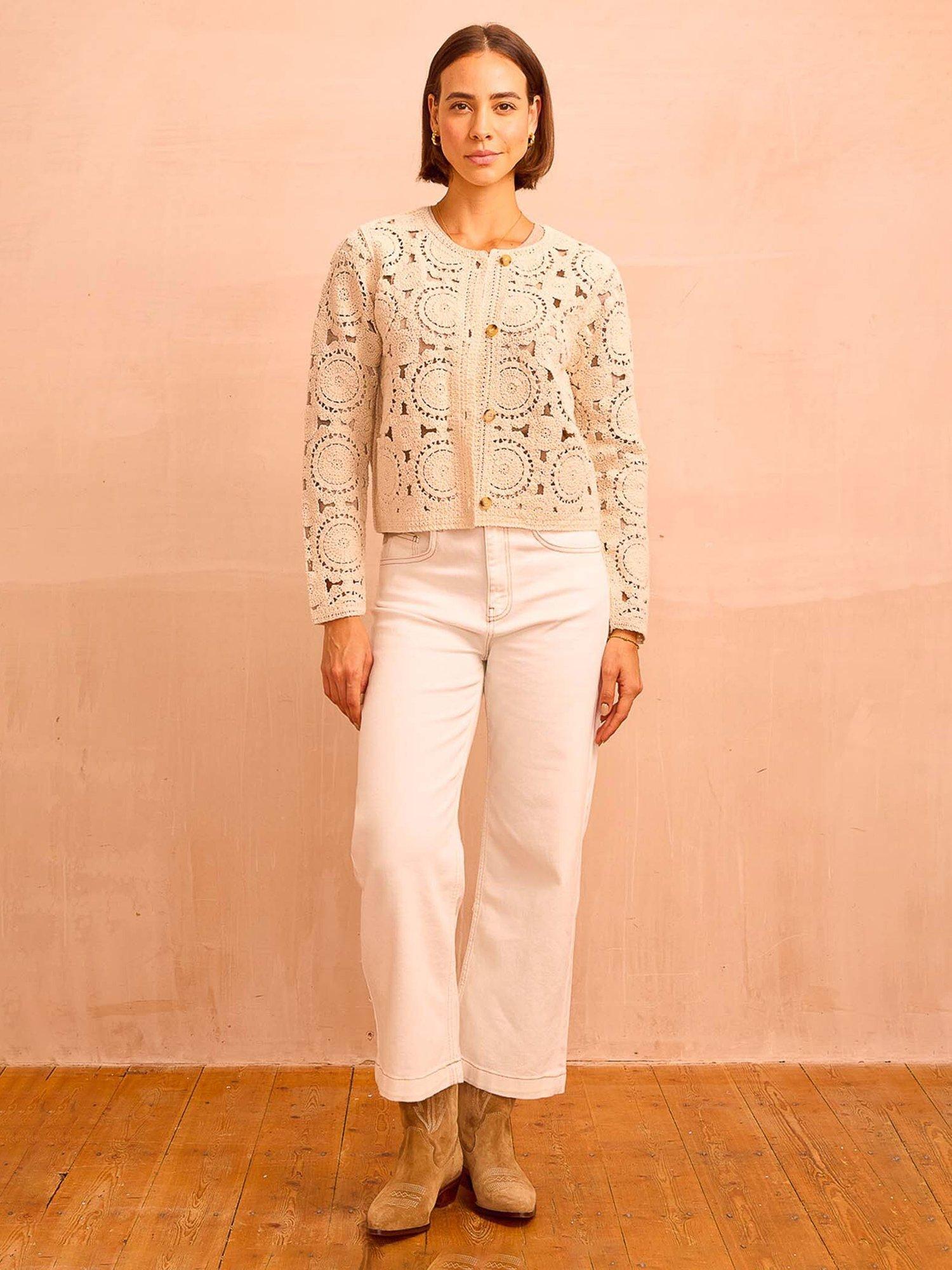 Product image 2 of 4, which shows Aspiga Wide Leg Cropped Jeans, Ecru, XS