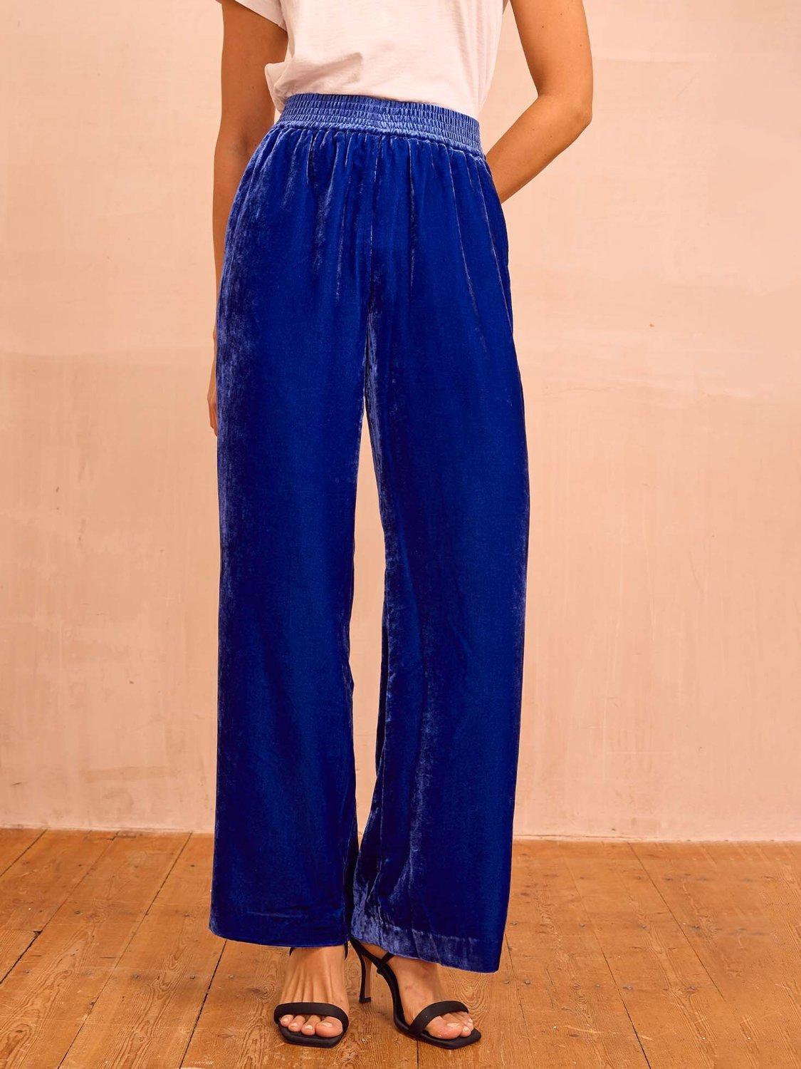 Product image 1 of 6, which shows Aspiga Stripe Straight Leg Trousers, Azure Blue, XS