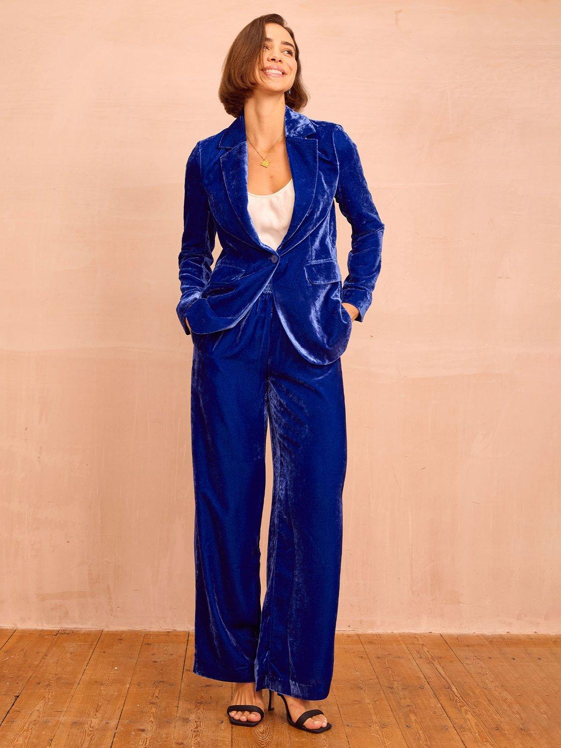 Product image 2 of 6, which shows Aspiga Stripe Straight Leg Trousers, Azure Blue, XS