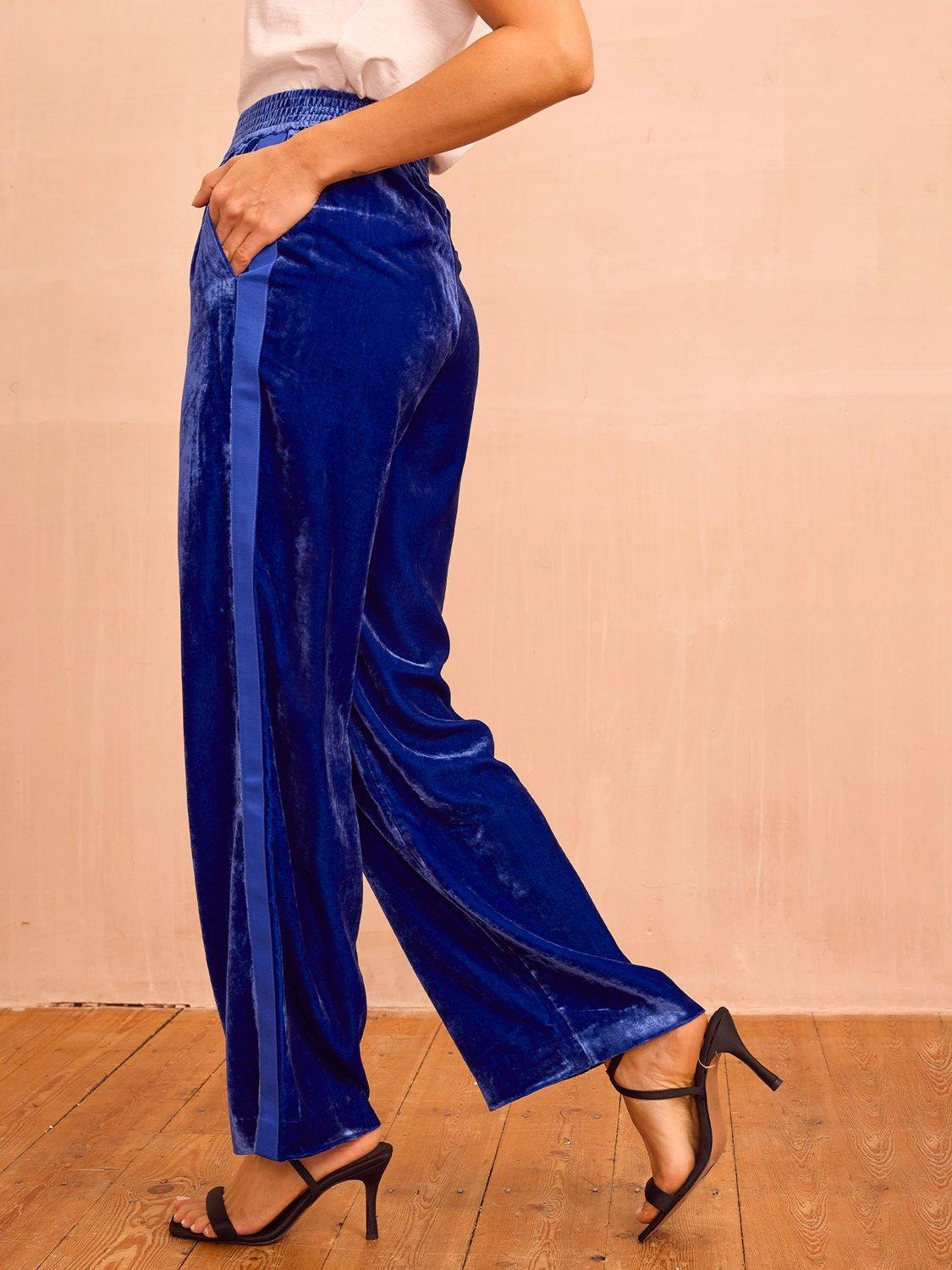 Product image 3 of 6, which shows Aspiga Stripe Straight Leg Trousers, Azure Blue, XS