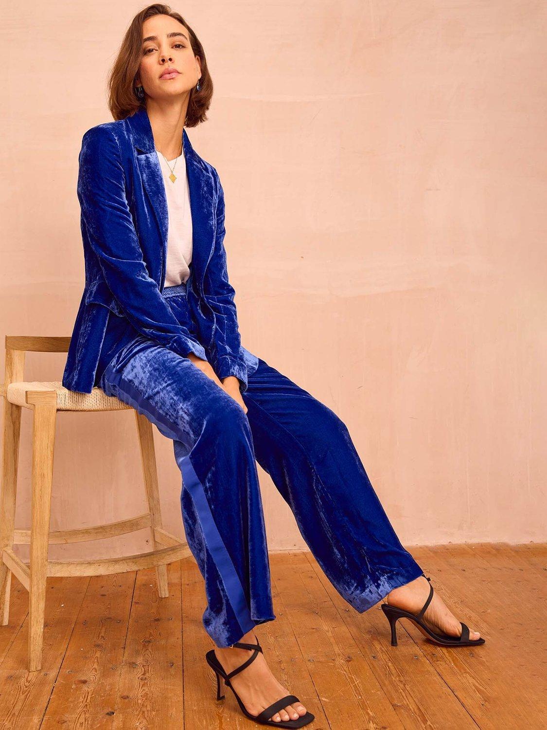 Product image 6 of 6, which shows Aspiga Stripe Straight Leg Trousers, Azure Blue, XS