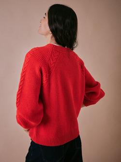 Cape Cove Dawn Fisherman Pure Merino Wool Jumper, Red - view 2, Red