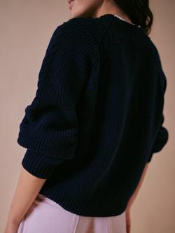 Cape Cove Dawn Fisherman Pure Merino Wool Jumper, Navy - view 2, Navy