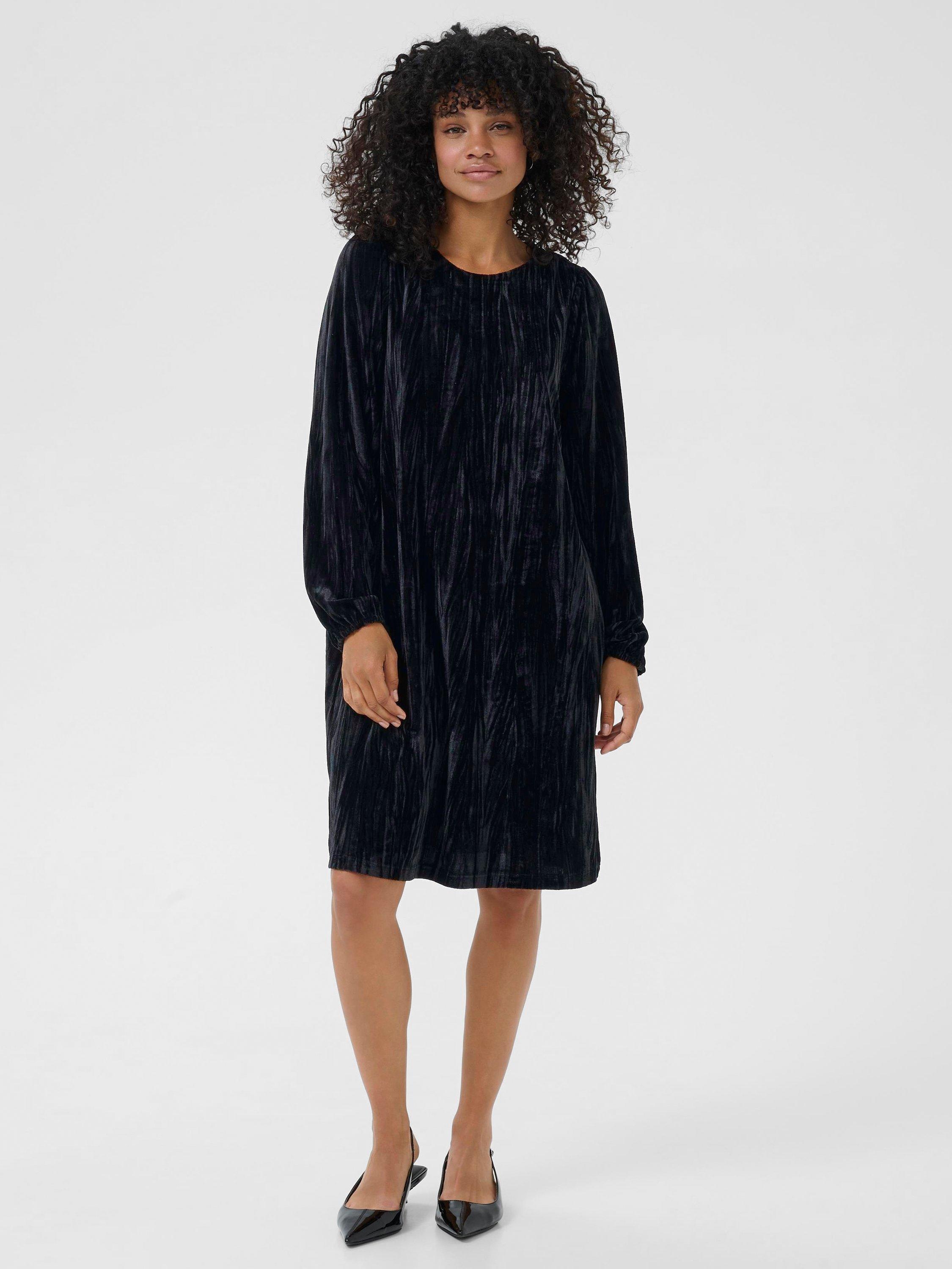 Product image 1 of 6, which shows KAFFE Elva Knee Length Swing Dress, Black Deep, XS