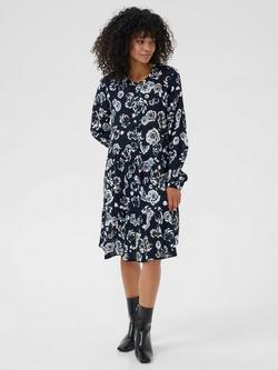 KAFFE Evity Amber Floral Dress containing LENZING™ ECOVERO™ Viscose, Black/White, Black/White