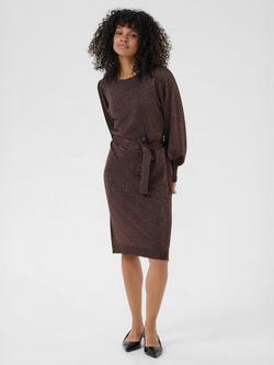 KAFFE Regina Metallic Crew Neck Jumper Dress, Dark Coffee