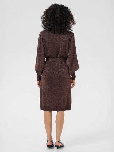 KAFFE Regina Metallic Crew Neck Jumper Dress - view 2, Dark Coffee