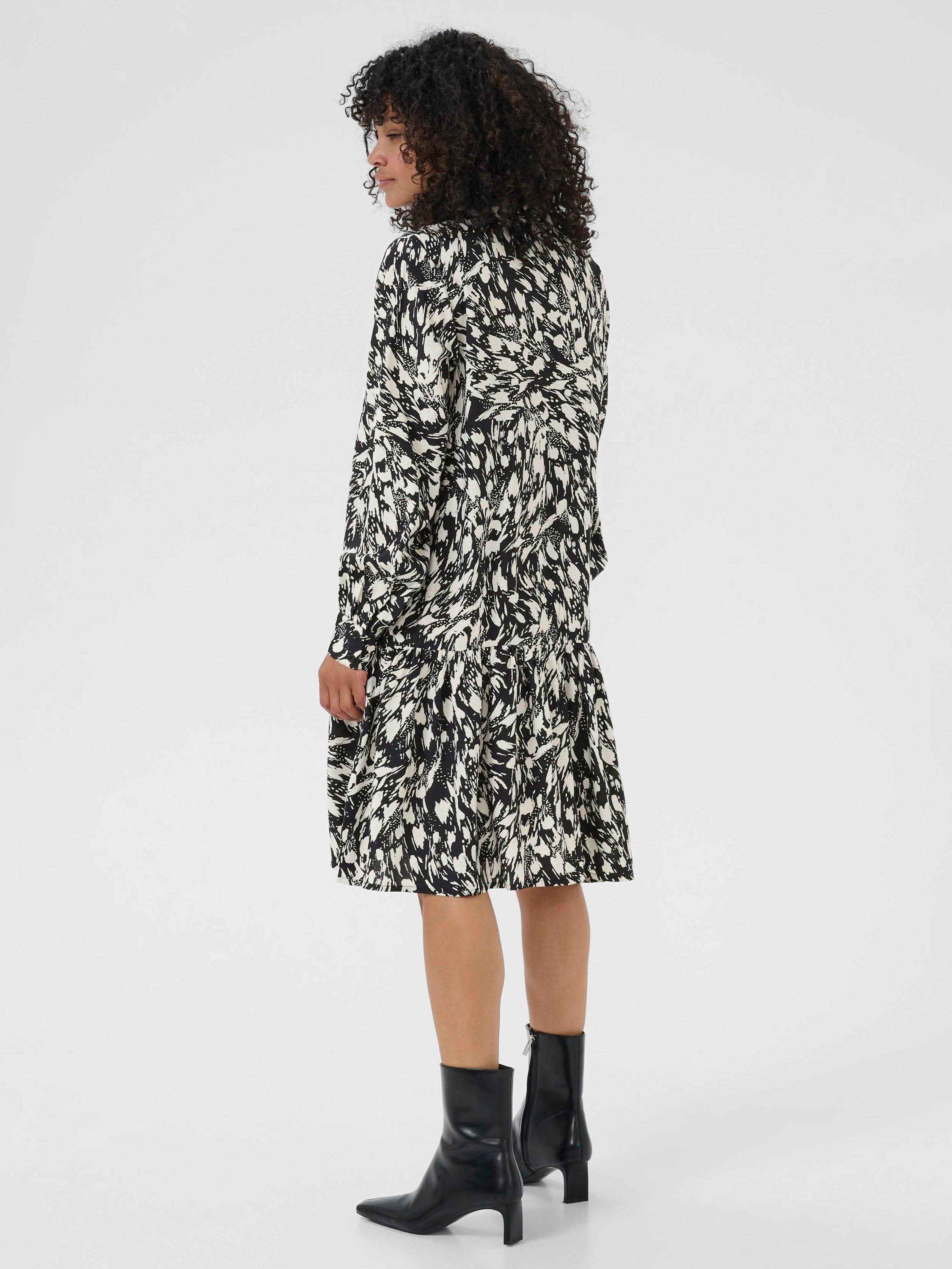Product image 2 of 6, which shows KAFFE Abstract Paint Print Midi Shirt Dress, Black/Turtledove, 8
