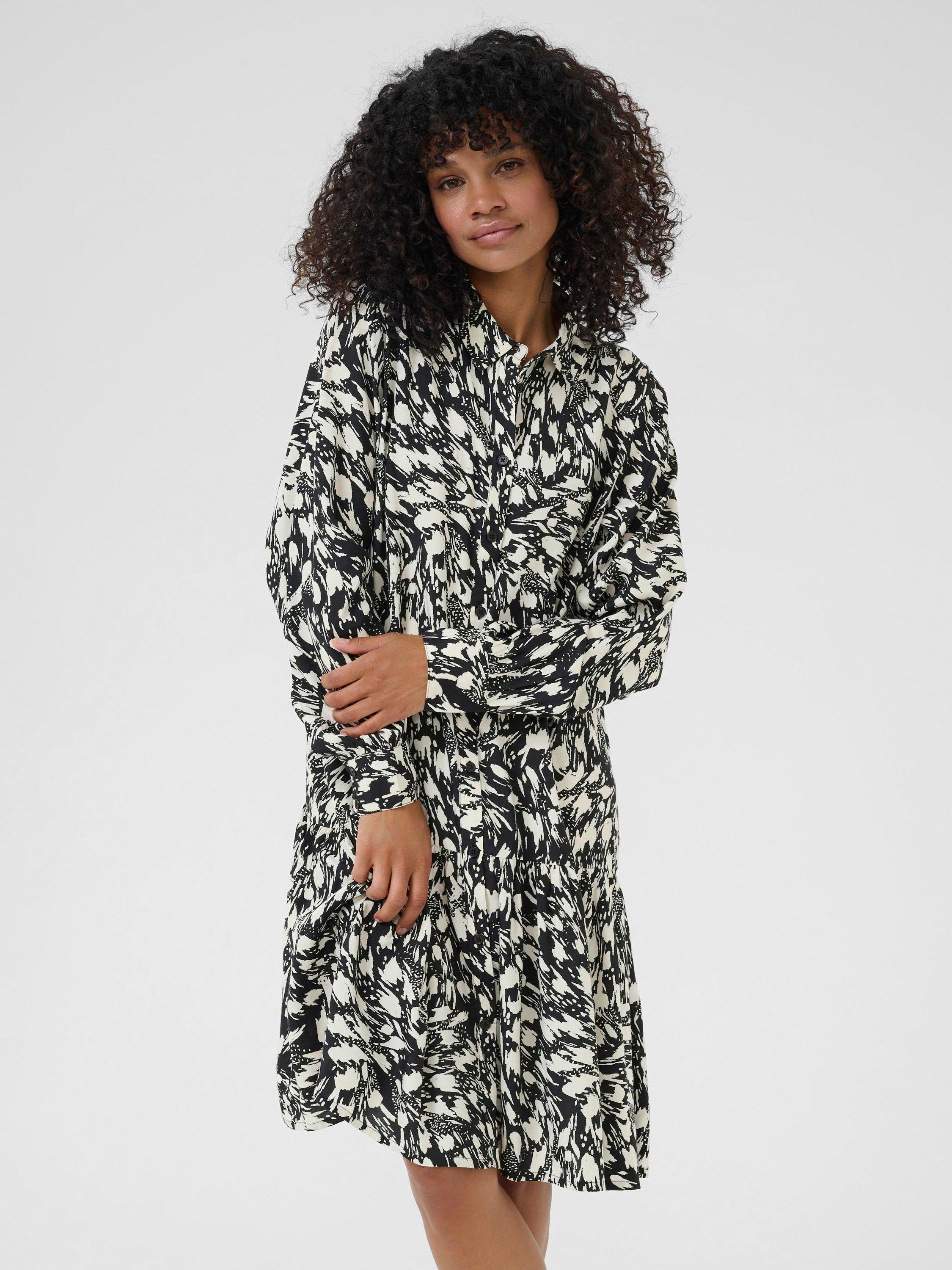 Product image 3 of 6, which shows KAFFE Abstract Paint Print Midi Shirt Dress, Black/Turtledove, 8