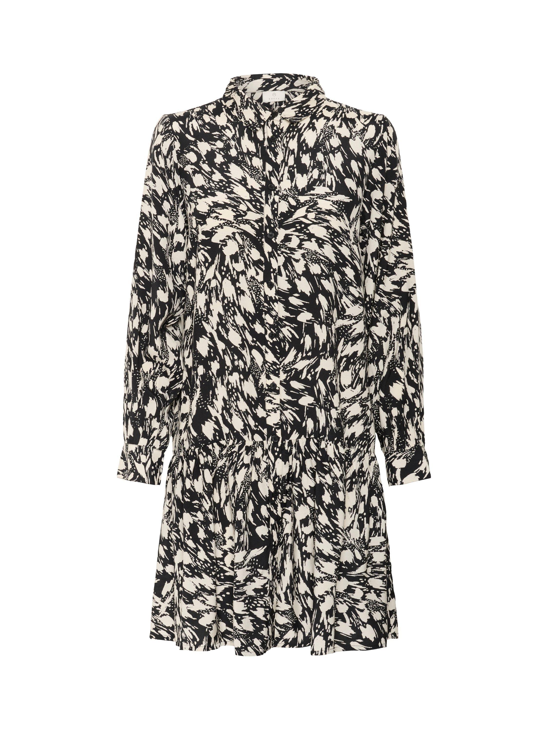 Product image 5 of 6, which shows KAFFE Abstract Paint Print Midi Shirt Dress, Black/Turtledove, 8