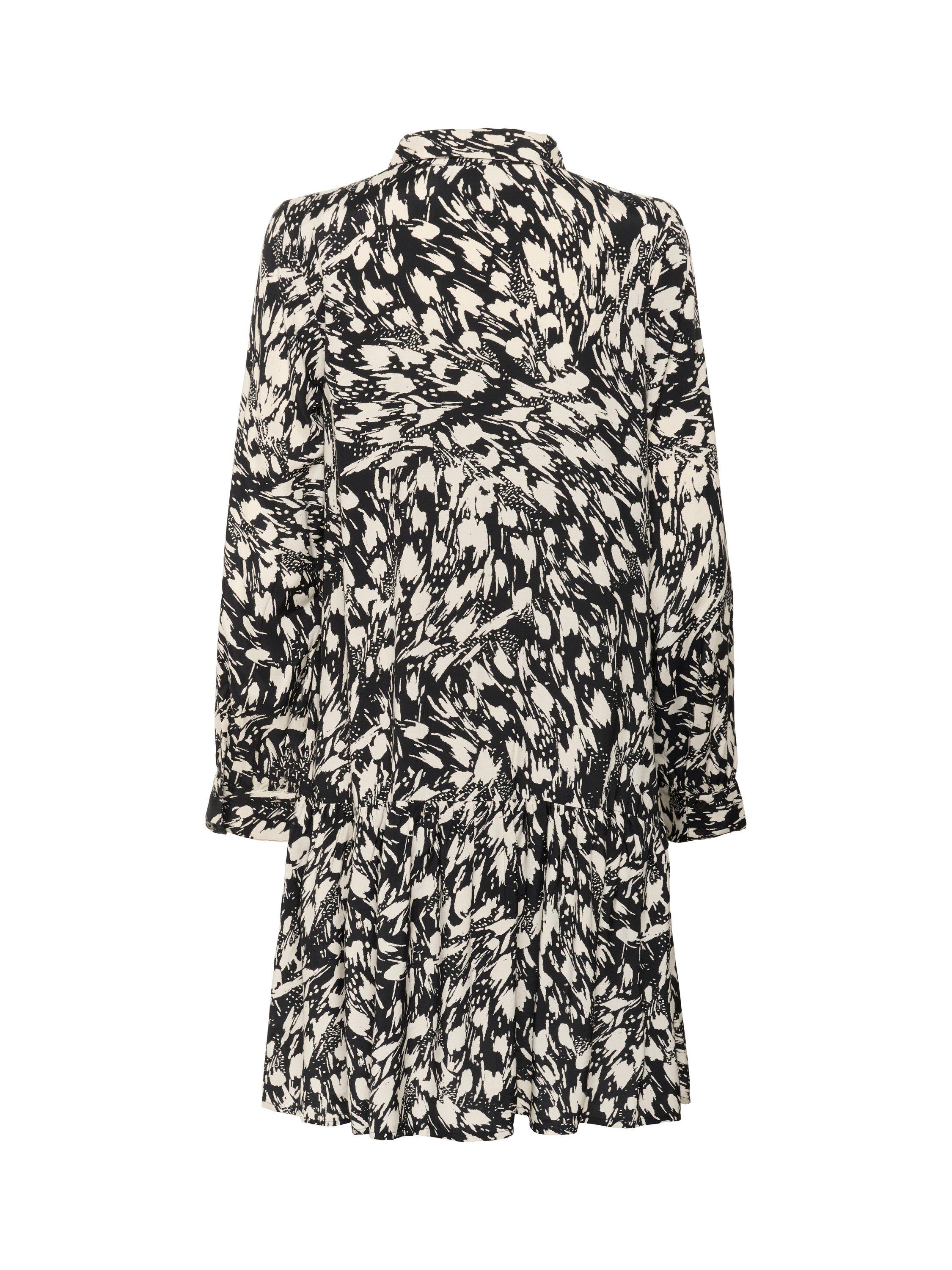 Product image 6 of 6, which shows KAFFE Abstract Paint Print Midi Shirt Dress, Black/Turtledove, 8