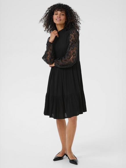 KAFFE Long Sleeve Tiered Midi Dress, Black Deep, Black Deep