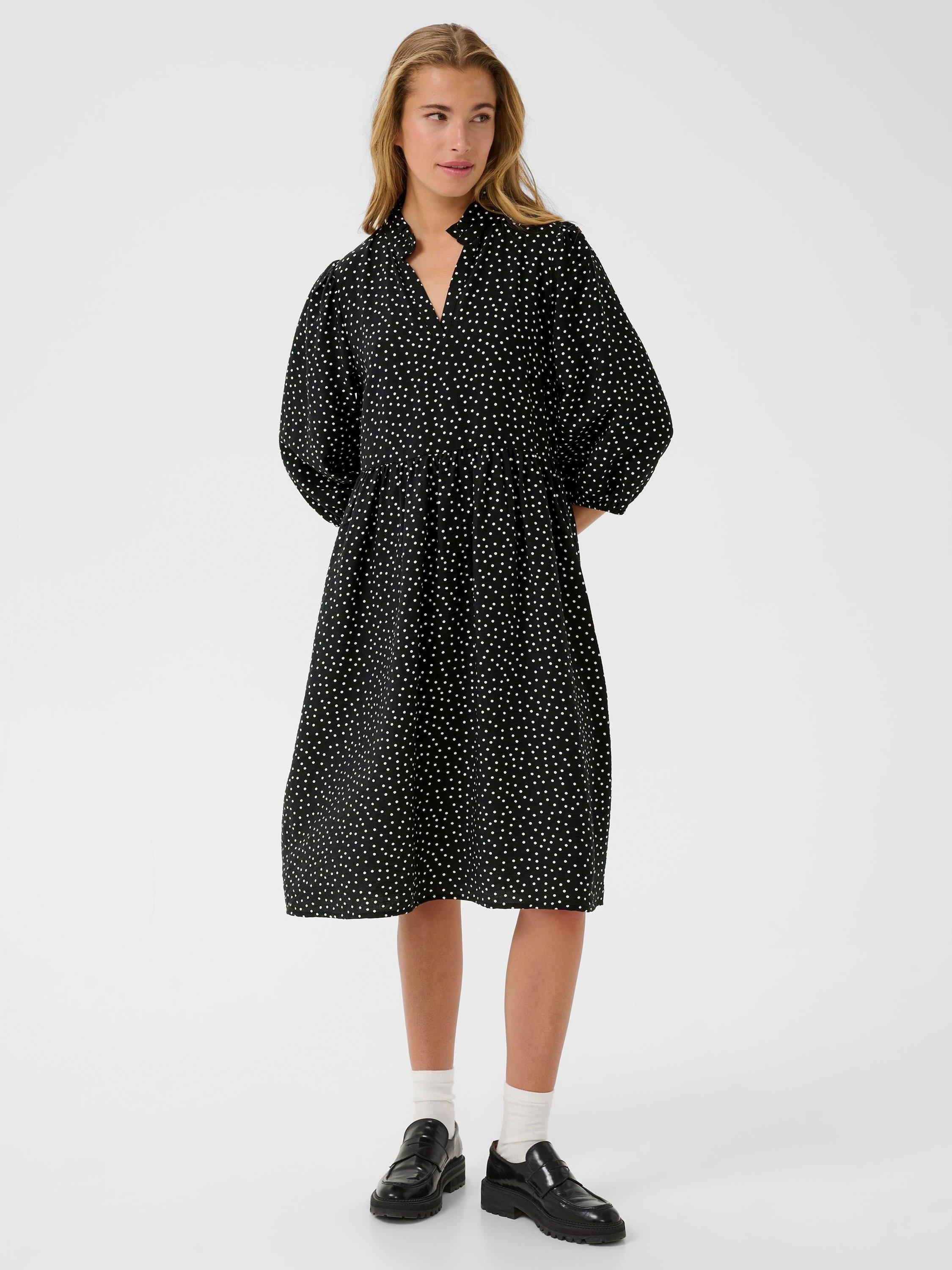 Product image 3 of 6, which shows KAFFE Rea Polka Dot Midi Dress, Black/Multi, 8