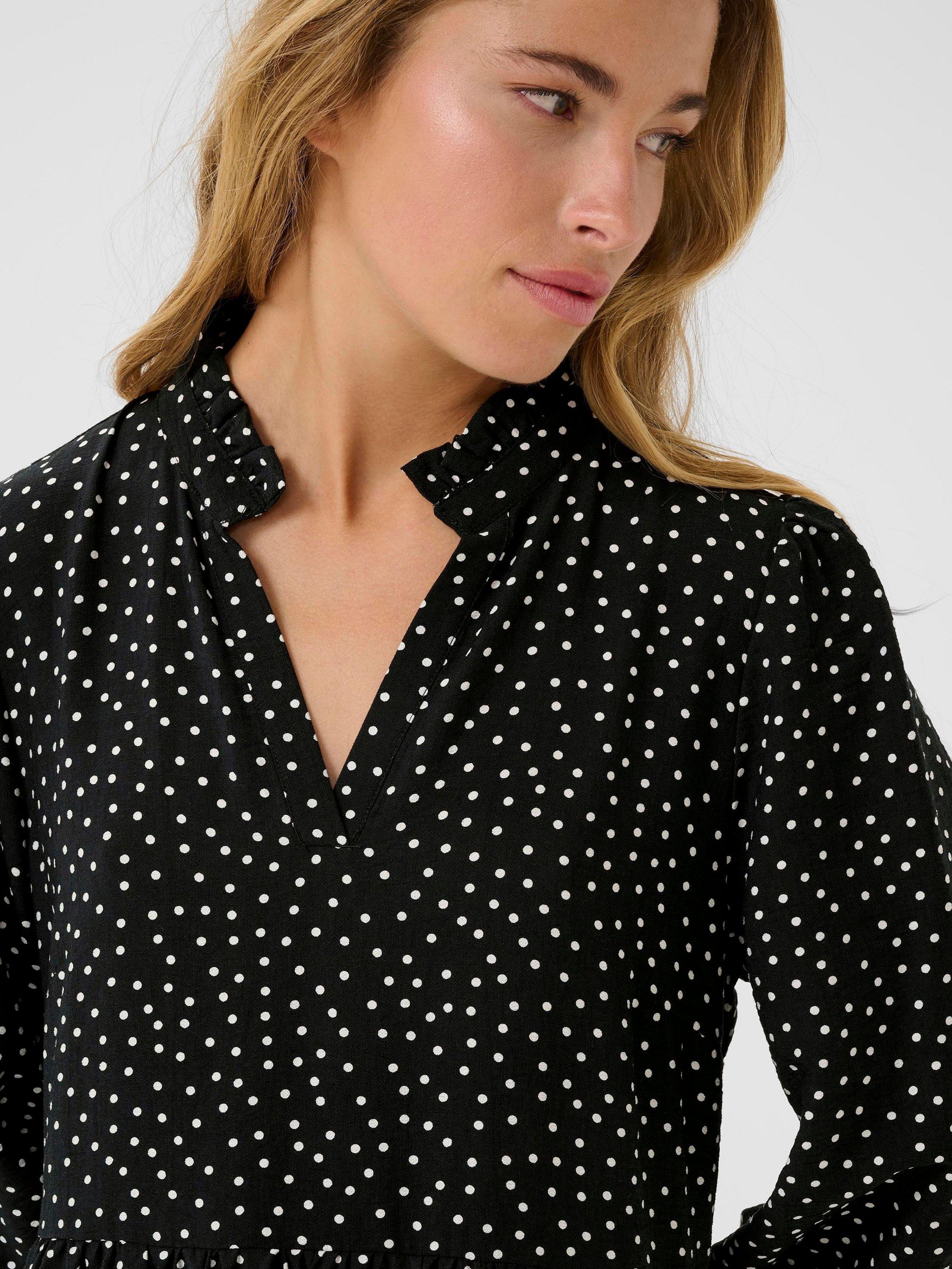 Product image 4 of 6, which shows KAFFE Rea Polka Dot Midi Dress, Black/Multi, 8