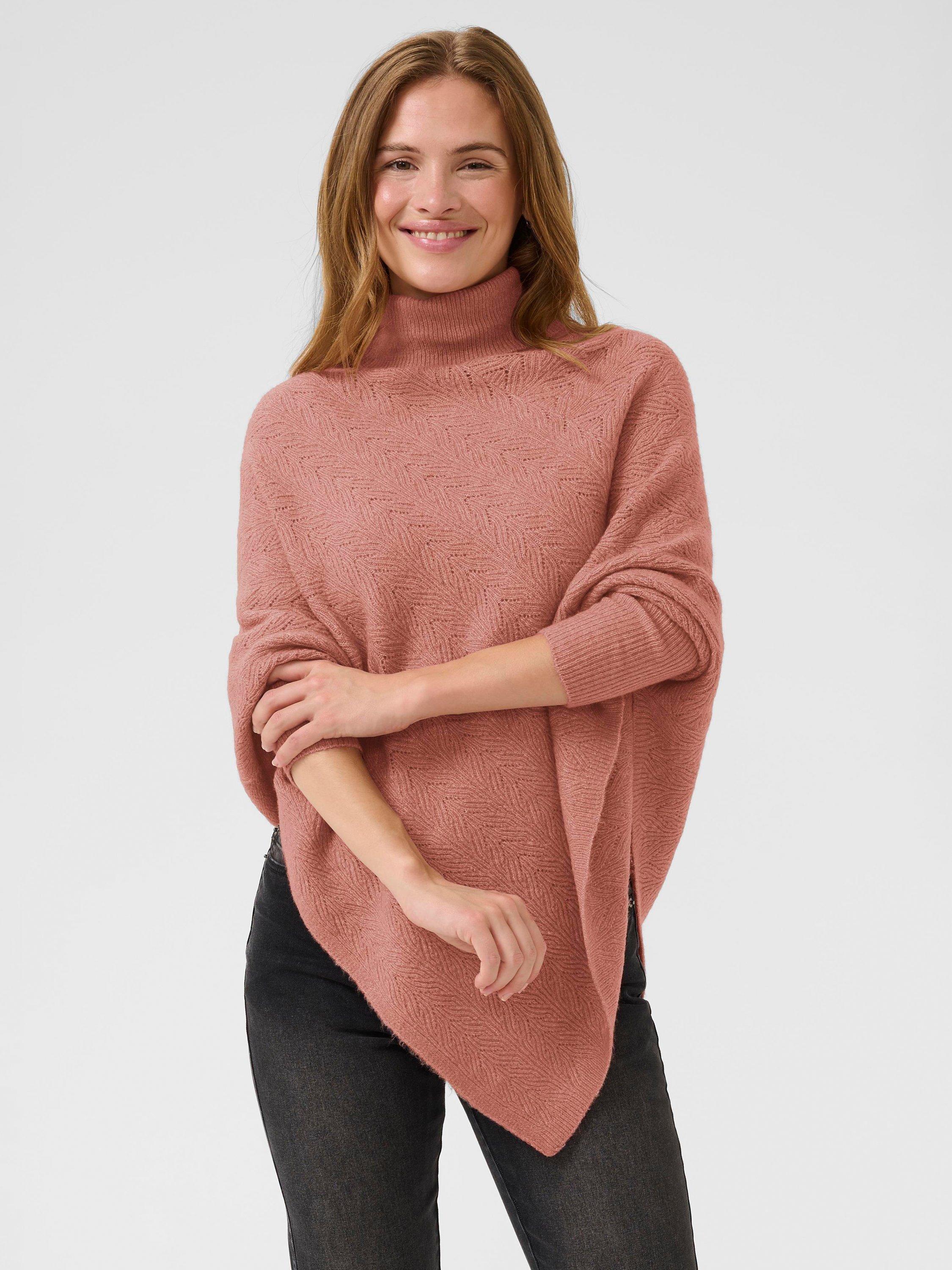 Product image 1 of 6, which shows KAFFE Jennie Knit Roll Neck Poncho, Light Mahogany, One Size