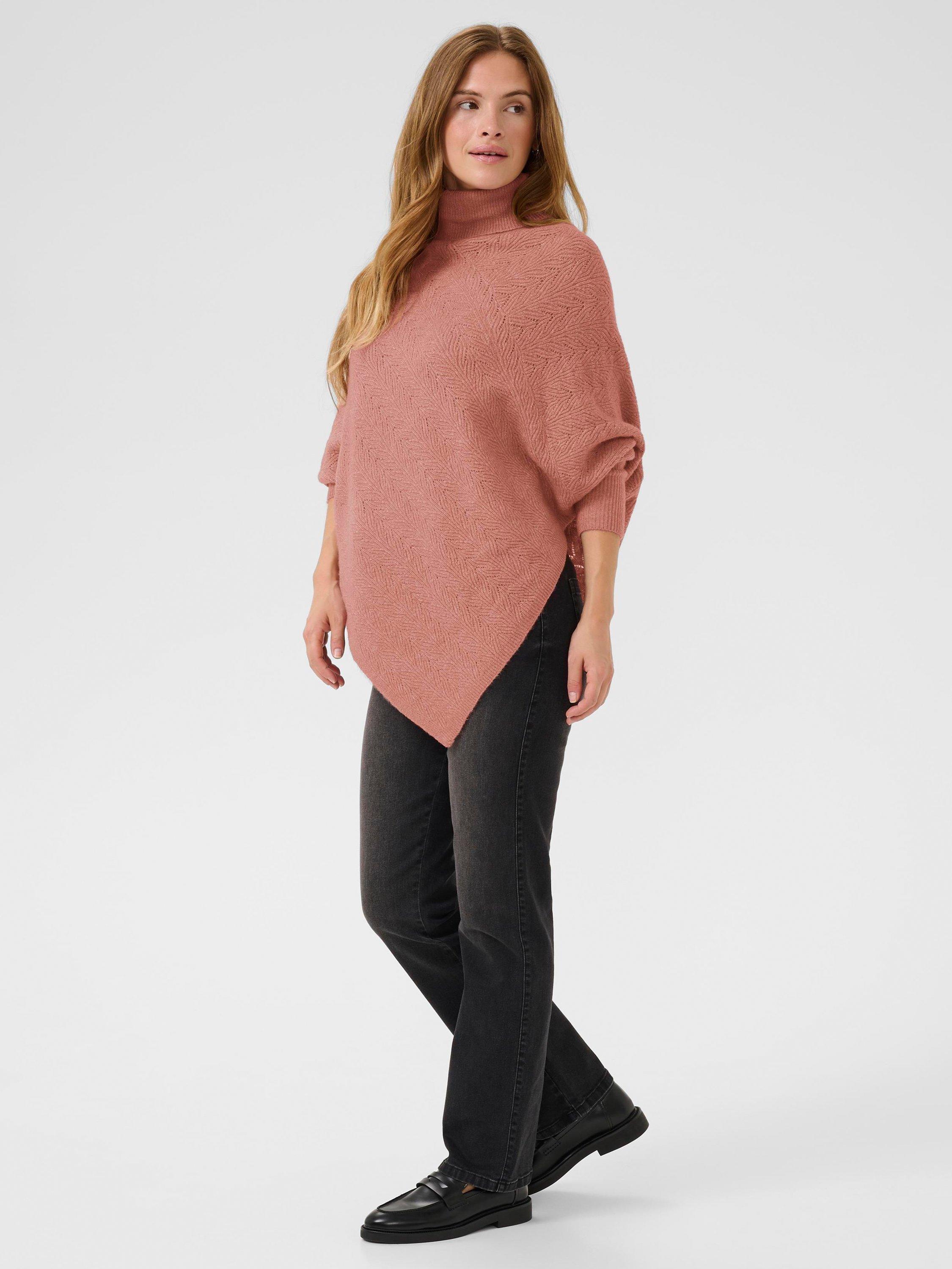 Product image 3 of 6, which shows KAFFE Jennie Knit Roll Neck Poncho, Light Mahogany, One Size