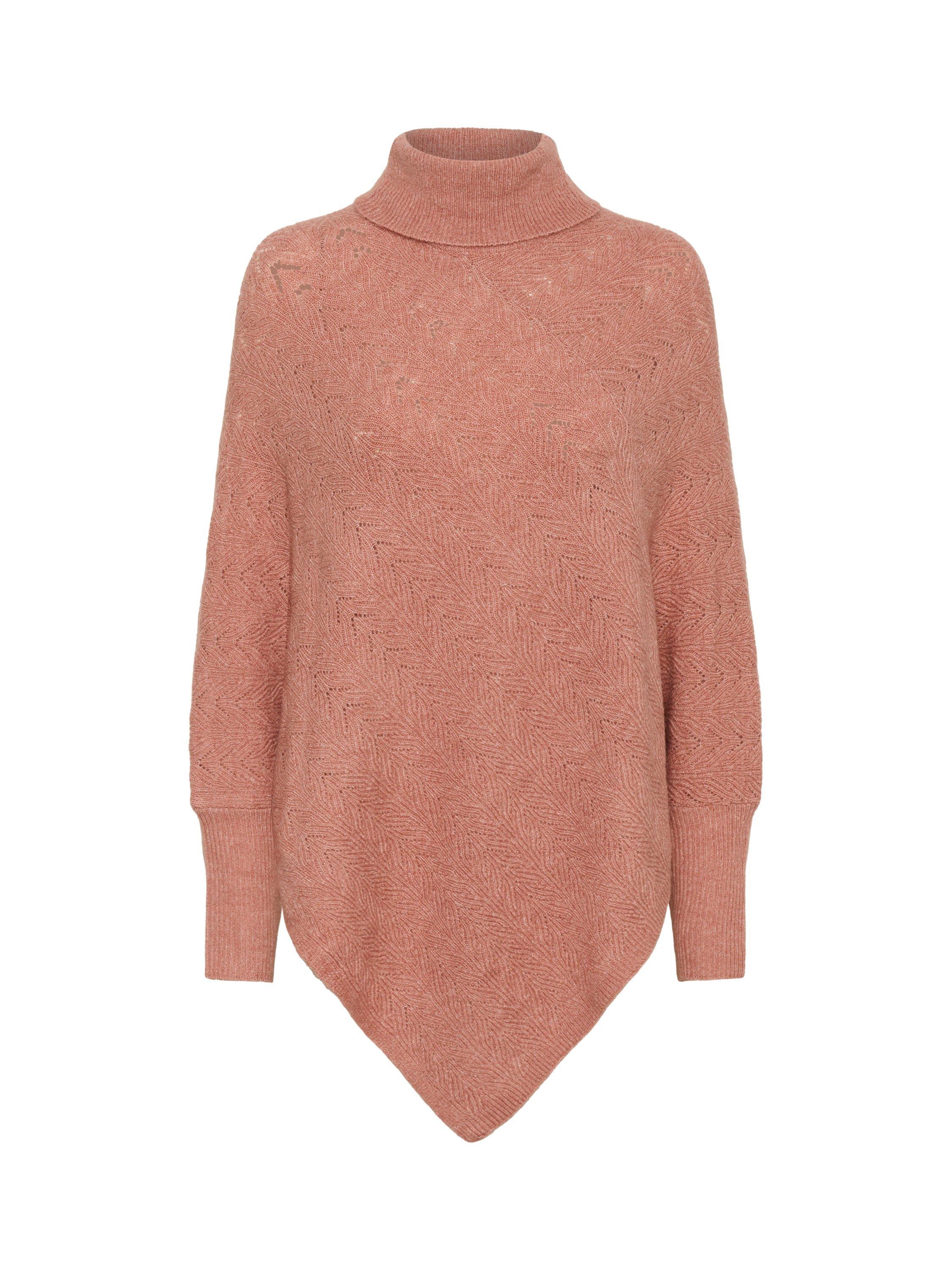 Product image 5 of 6, which shows KAFFE Jennie Knit Roll Neck Poncho, Light Mahogany, One Size